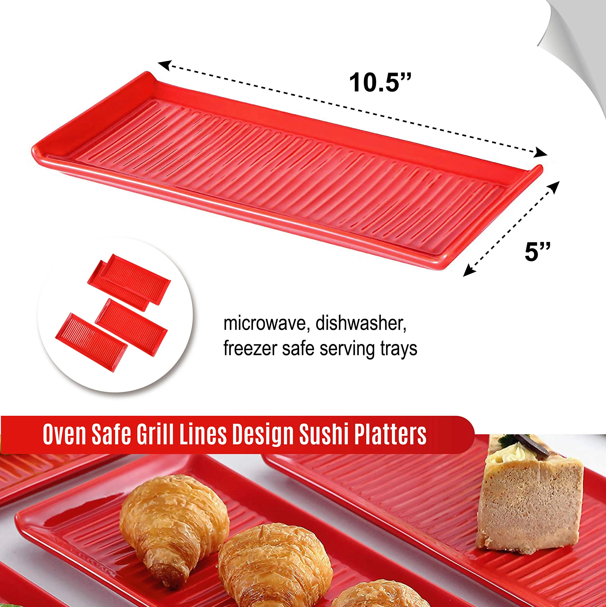 Christmas Dinner Plates Trays 10.5" x 5" Grill Lines Design Set Of 4 Serving Trays Modern