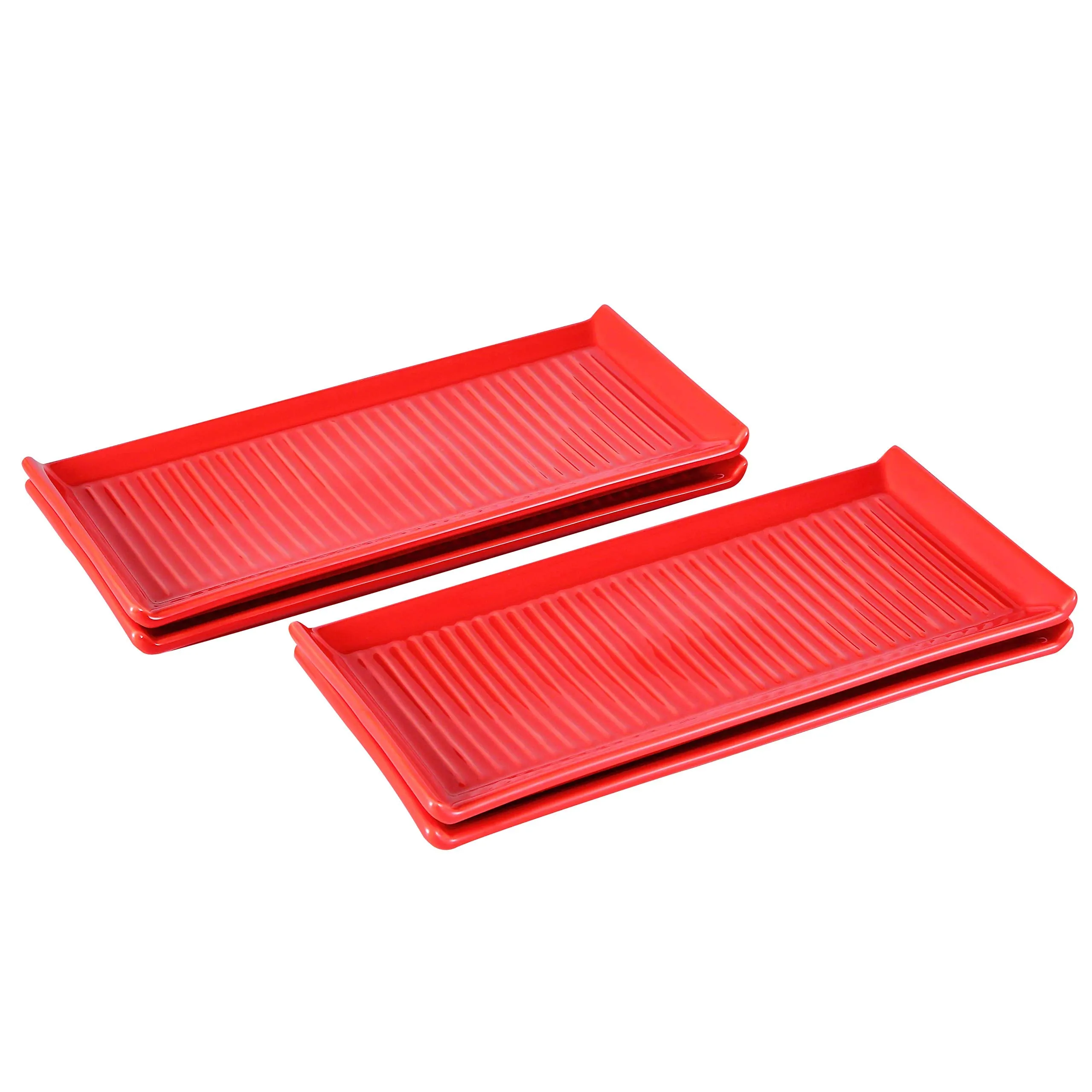 Christmas Dinner Plates Trays 10.5" x 5" Grill Lines Design Set Of 4 Serving Trays Modern