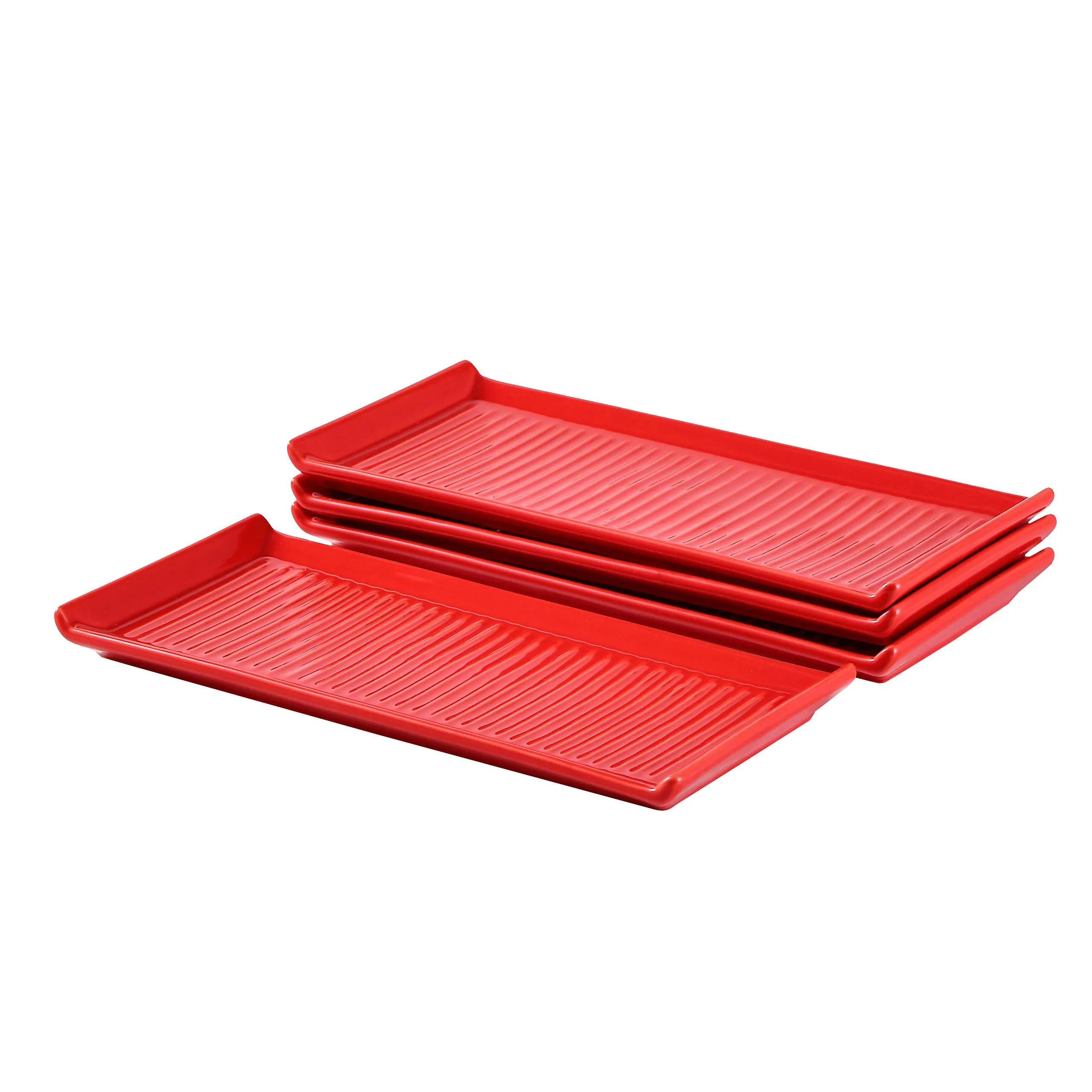 Christmas Dinner Plates Trays 10.5" x 5" Grill Lines Design Set Of 4 Serving Trays Modern