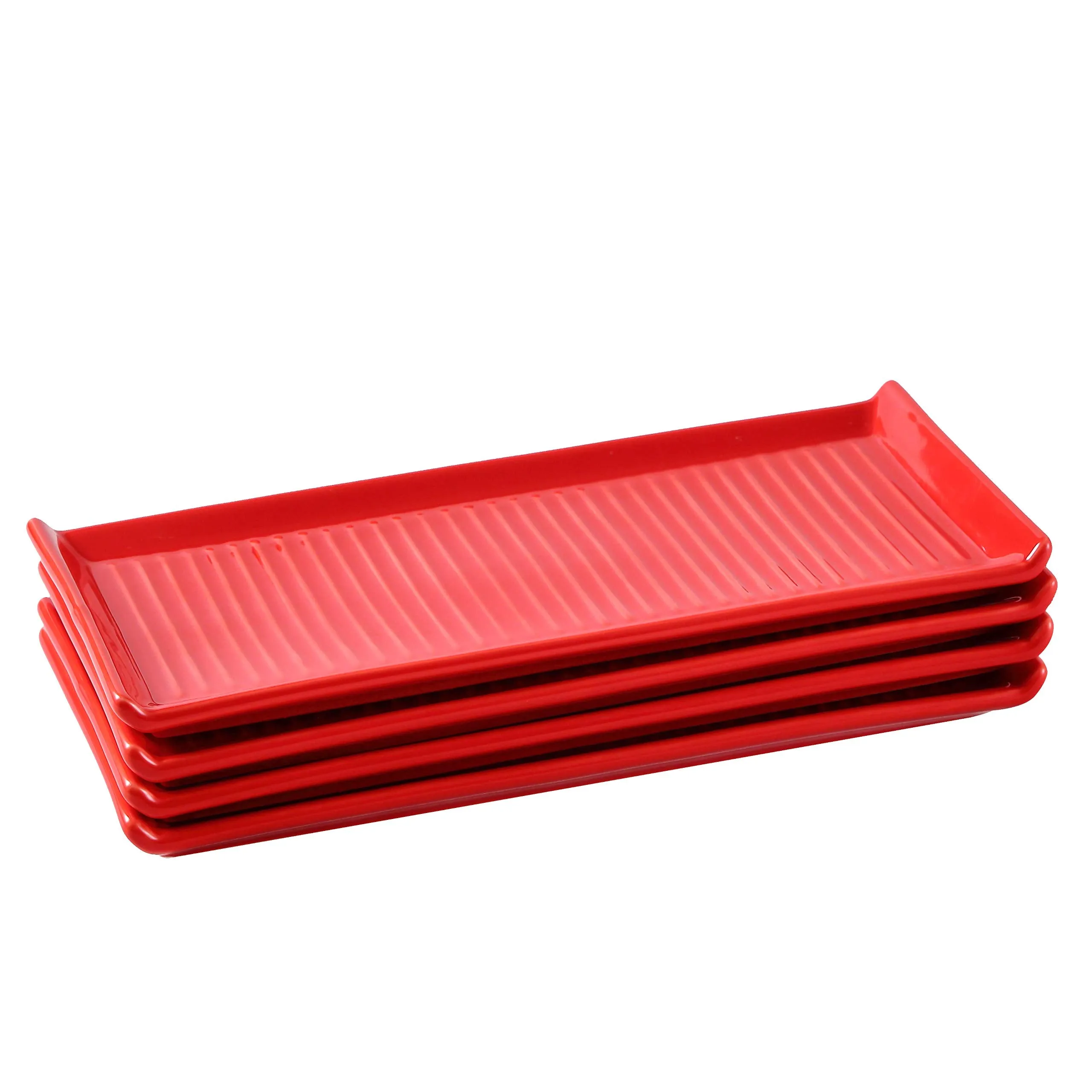 Christmas Dinner Plates Trays 10.5" x 5" Grill Lines Design Set Of 4 Serving Trays Modern