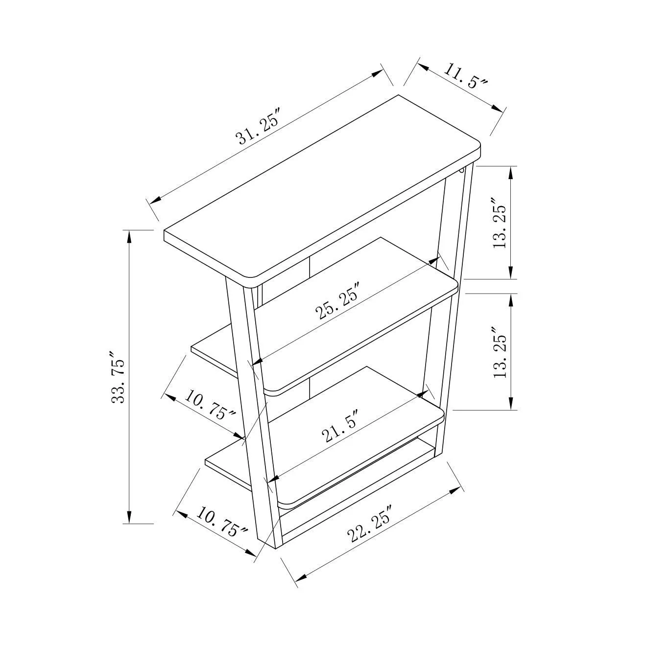 Contemporary Console Table with Three Open Shelves - Black & Grey