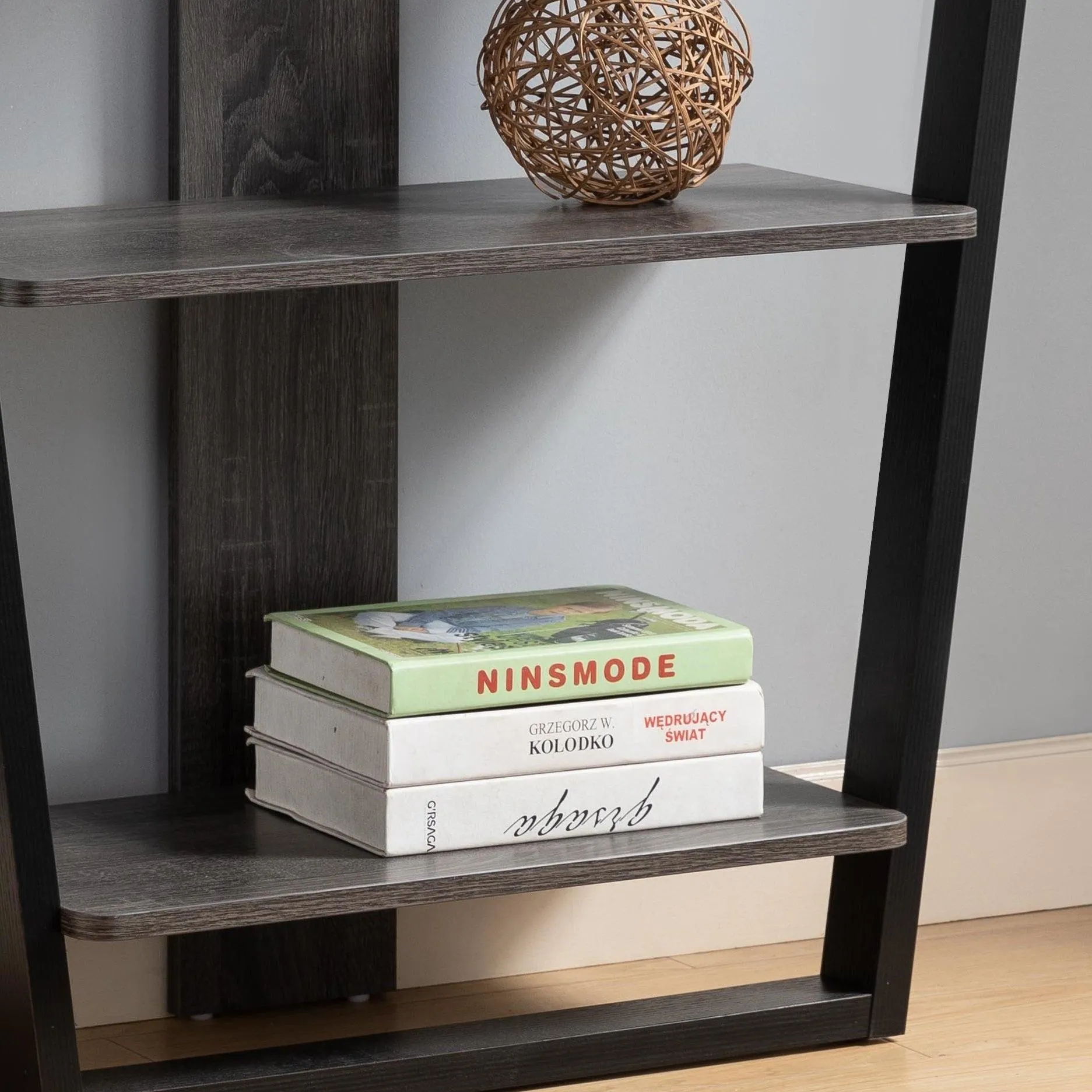 Contemporary Console Table with Three Open Shelves - Black & Grey