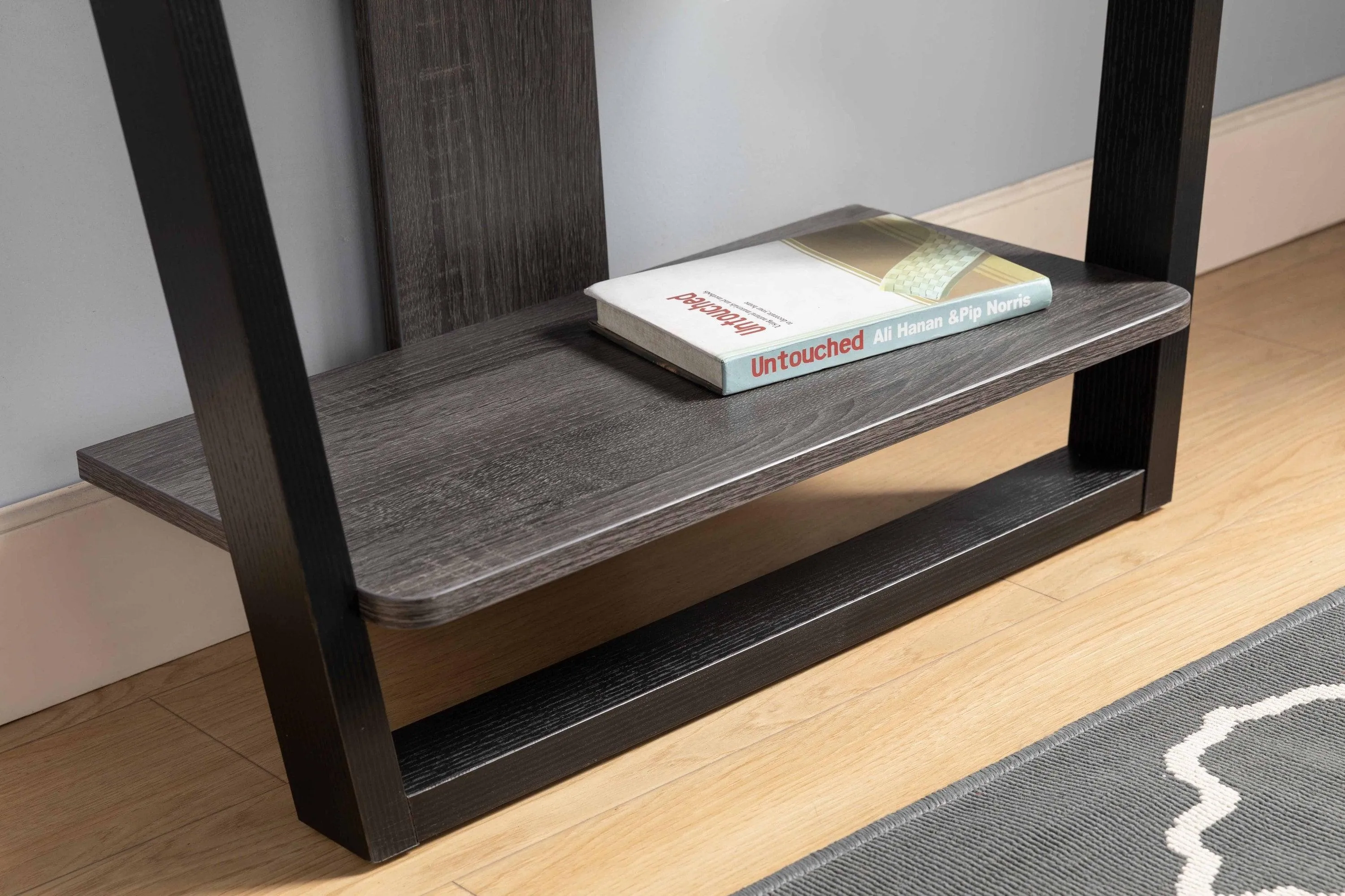 Contemporary Console Table with Three Open Shelves - Black & Grey