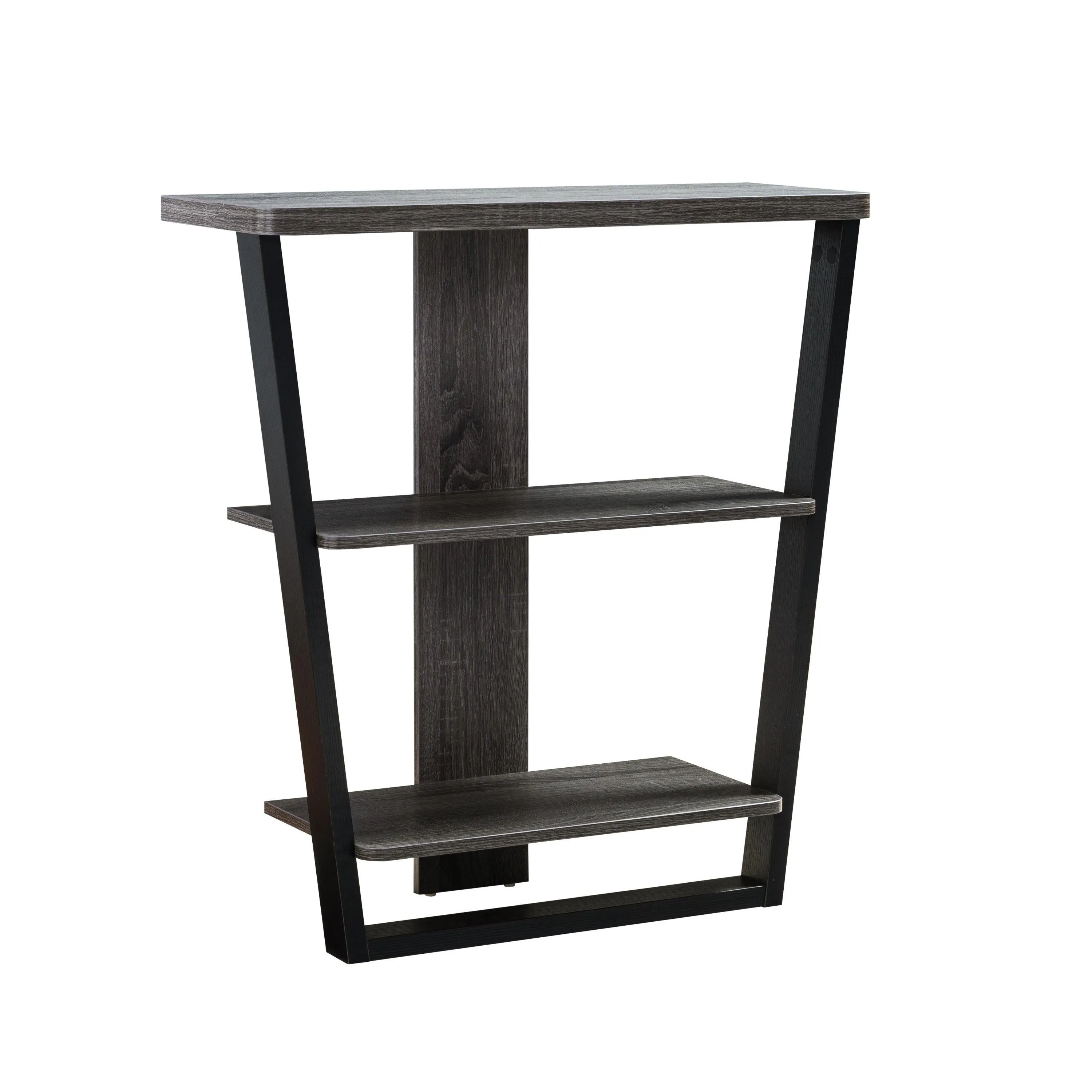 Contemporary Console Table with Three Open Shelves - Black & Grey