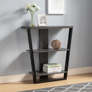 Contemporary Console Table with Three Open Shelves - Black & Grey