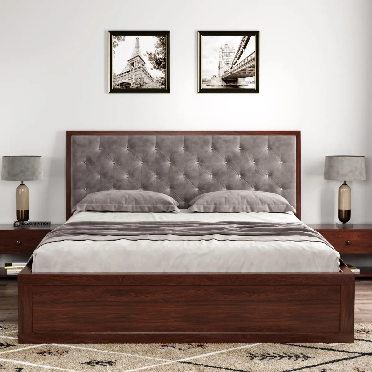 DecorNation Archer Upholstered Double/King Size Bed for Bedroom Home Furniture (Wood, Fitting Mattress Size - 72x78 Inches)