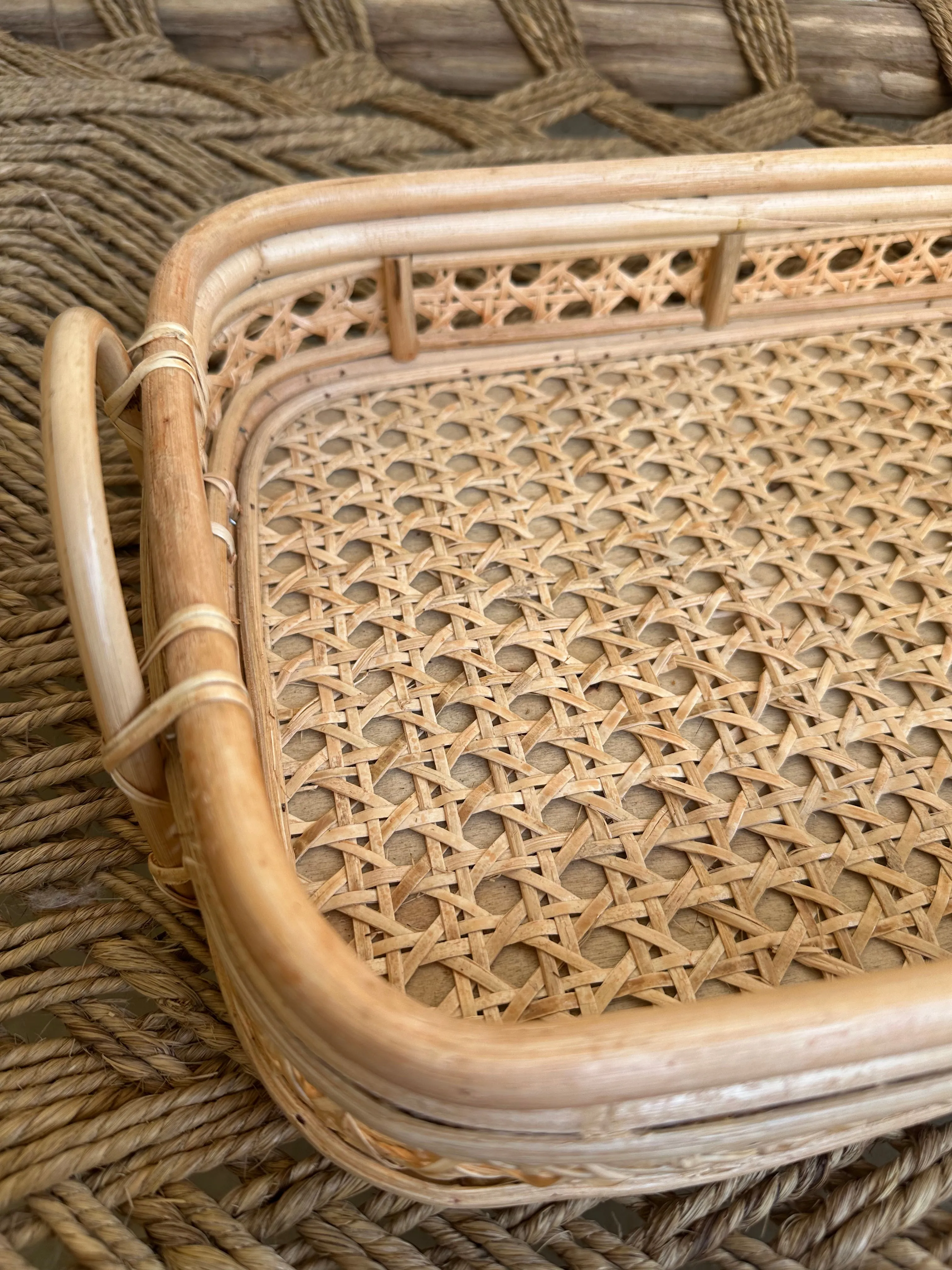 Designer Rattan Cut Work Tray With Handle