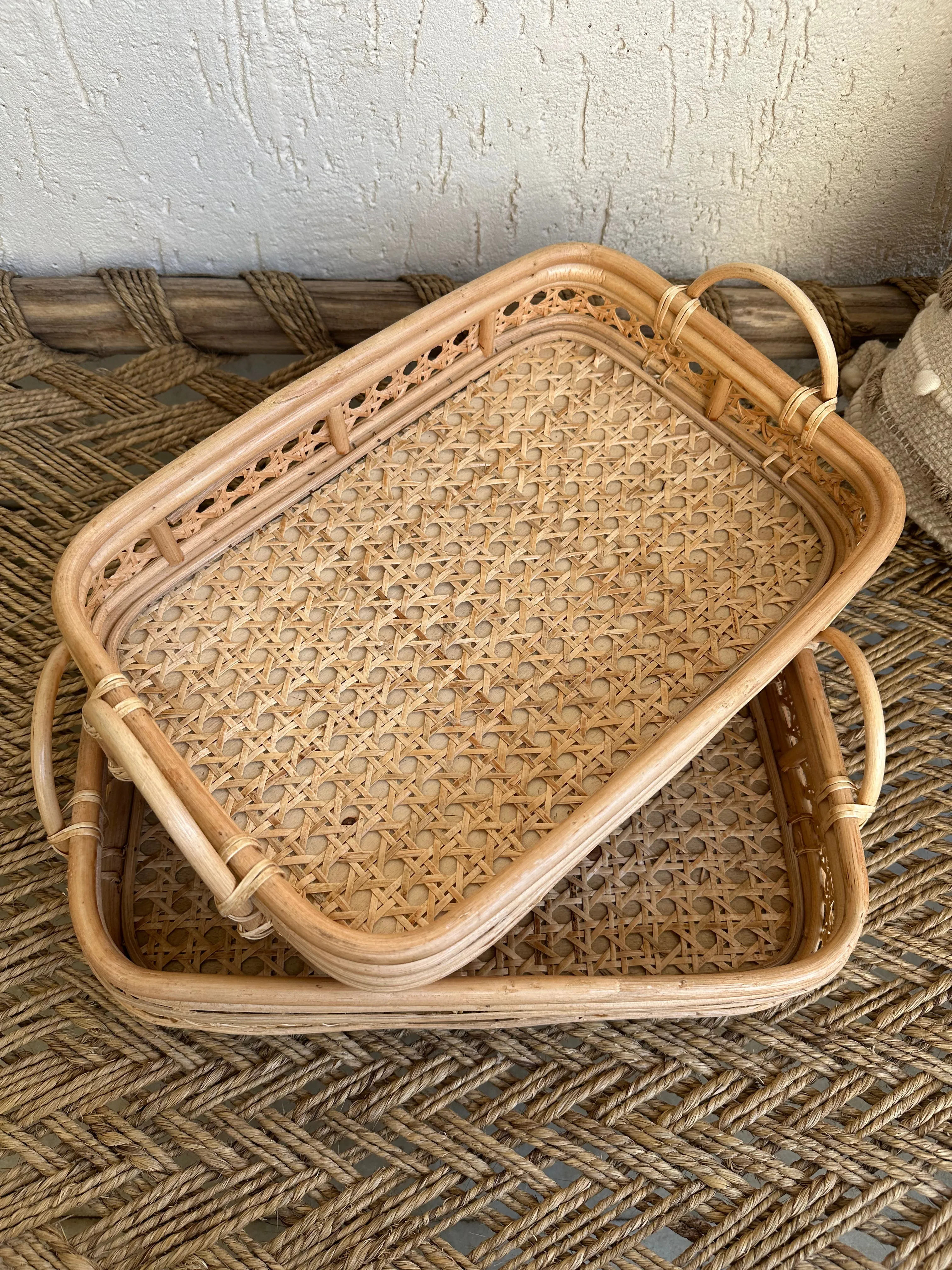 Designer Rattan Cut Work Tray With Handle
