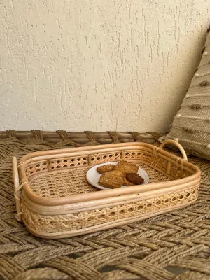 Designer Rattan Cut Work Tray With Handle