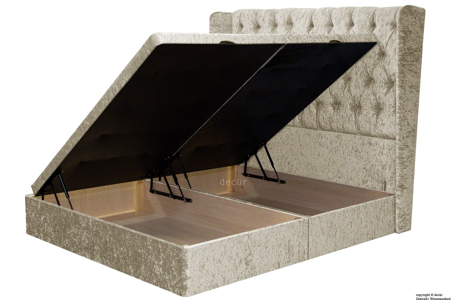 Elizabeth Winged Buttoned Crushed Velvet Bed - Pearl