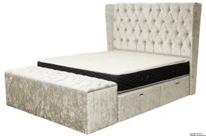 Elizabeth Winged Buttoned Crushed Velvet Bed - Pearl