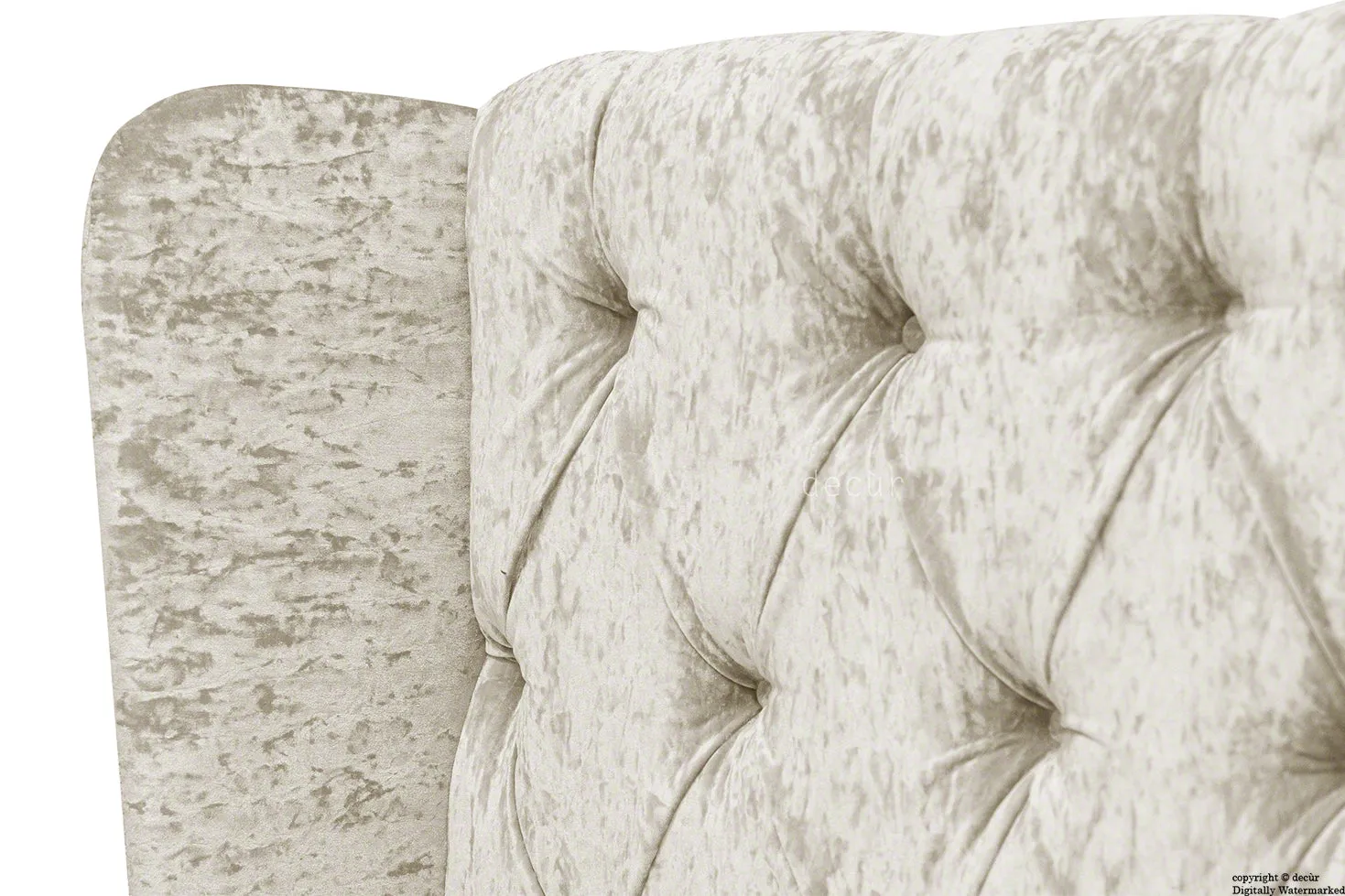 Elizabeth Winged Buttoned Crushed Velvet Bed - Pearl