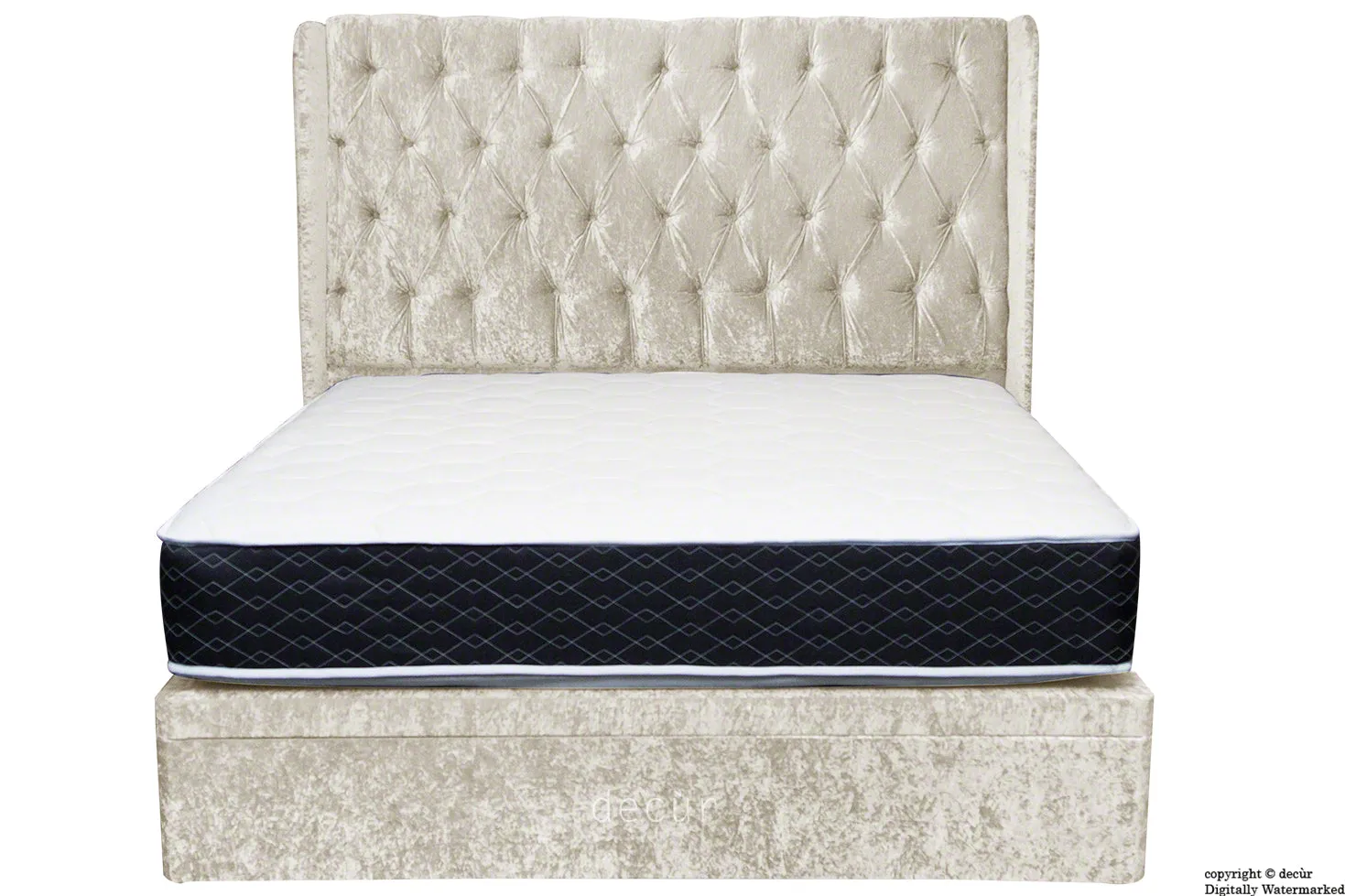 Elizabeth Winged Buttoned Crushed Velvet Bed - Pearl