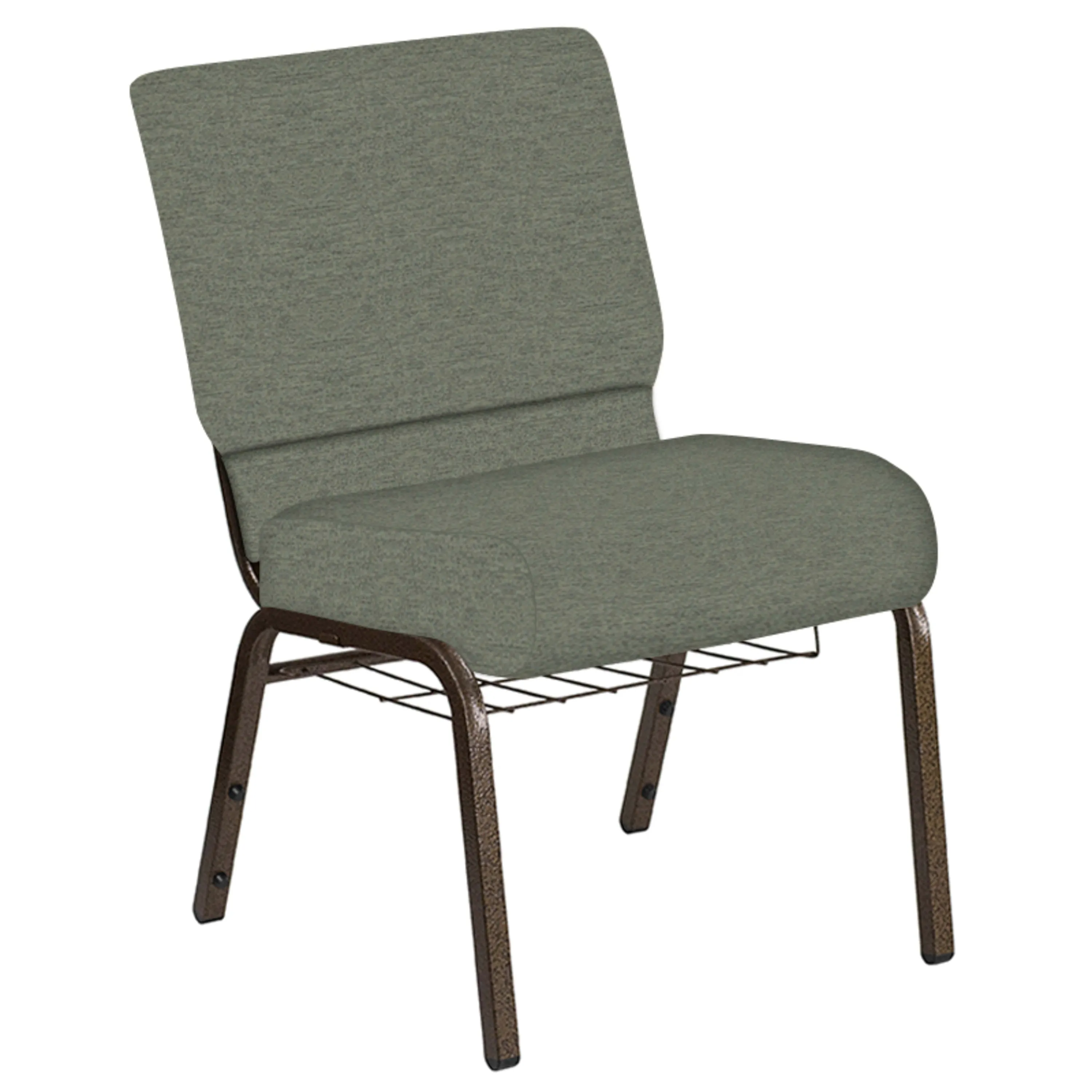 Embroidered 21''W Church Chair in Ravine Fabric with Book Rack - Gold Vein Frame