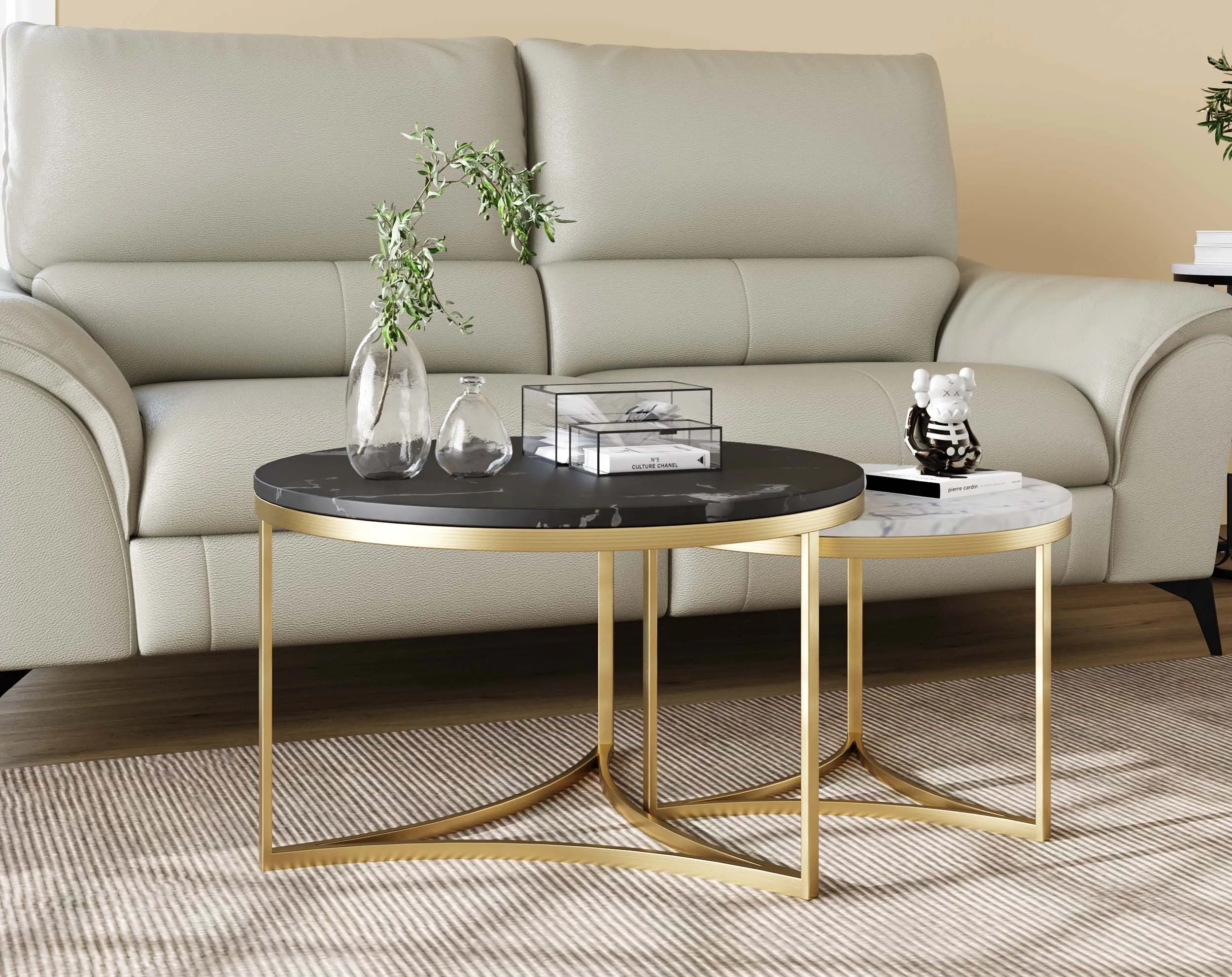 Evara Nesting Coffee Table Set of 2 In Gold Finish