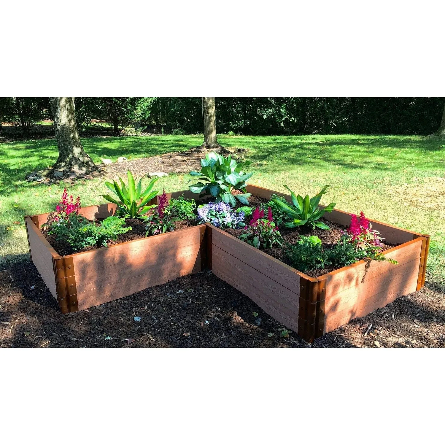 Frame It All | Tool-Free Arrowhead Straight Corner Raised Garden Bed - 8' X 8' X 16.5" - Uptown Brown - 1" Profile