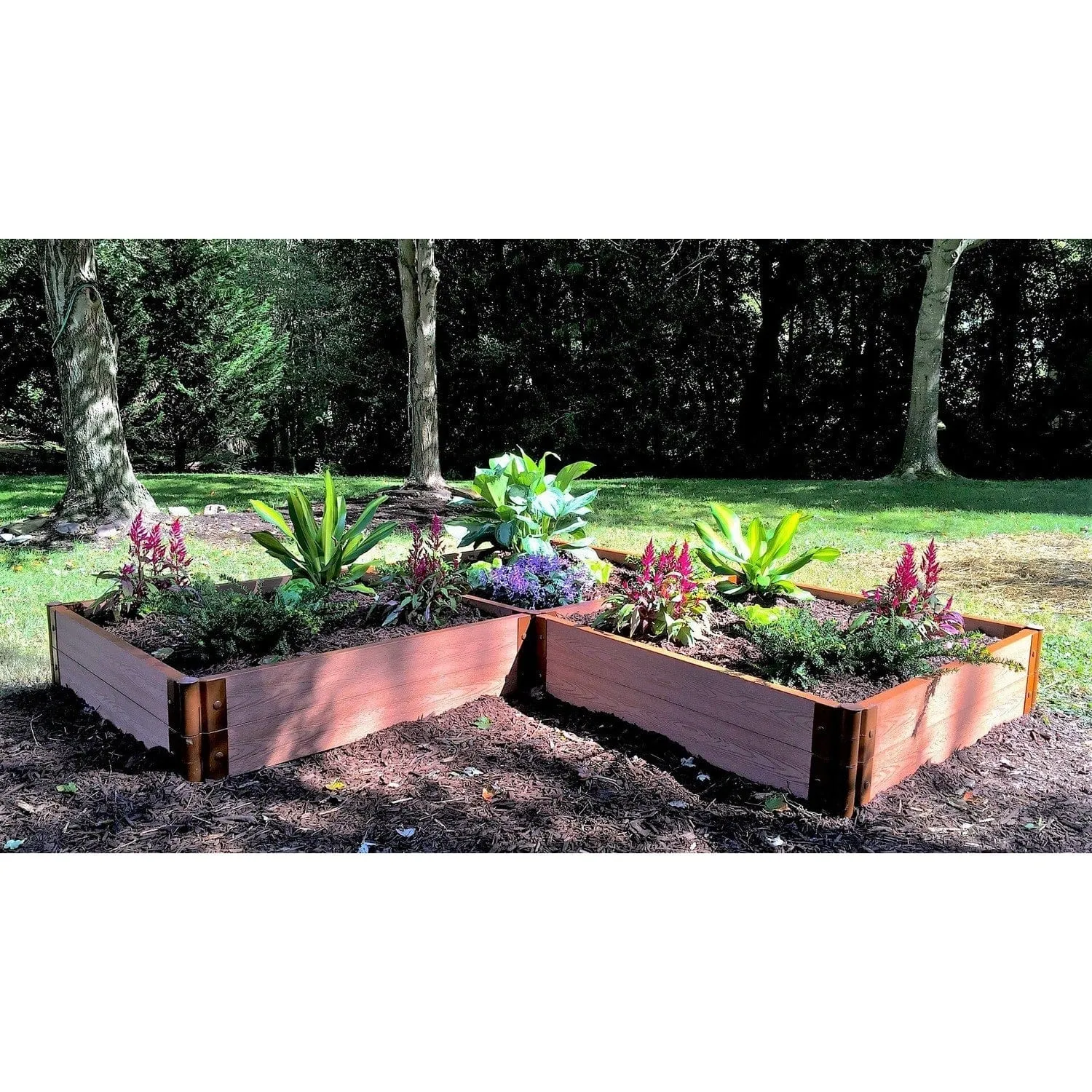 Frame It All | Tool-Free Arrowhead Straight Corner Raised Garden Bed - 8' X 8' X 16.5" - Uptown Brown - 1" Profile