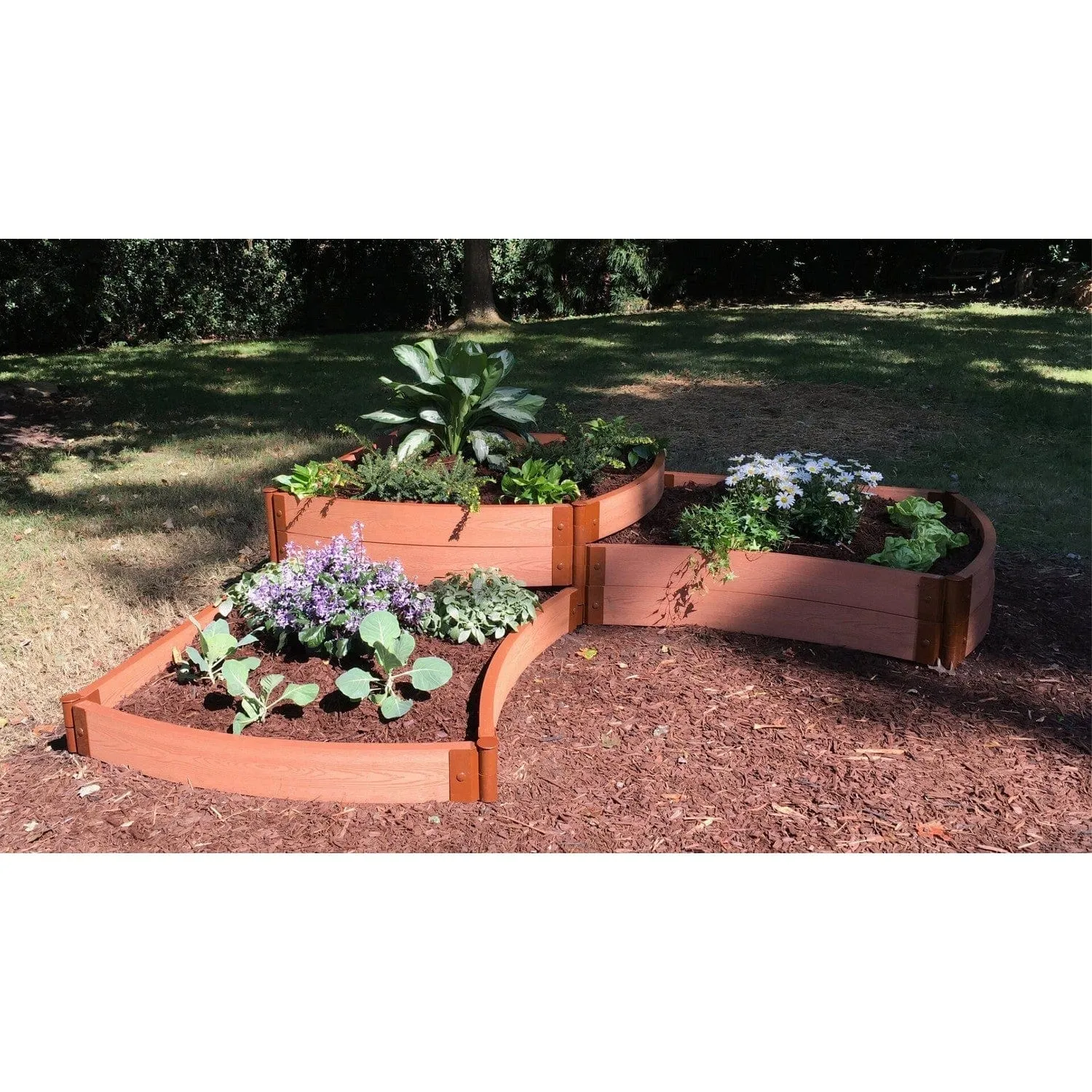 Frame It All | Tool-Free Dakota Curved Corner Raised Garden Bed (Tri-Level) 8' X 8' X 16.5" Uptown Brown - 1" Profile