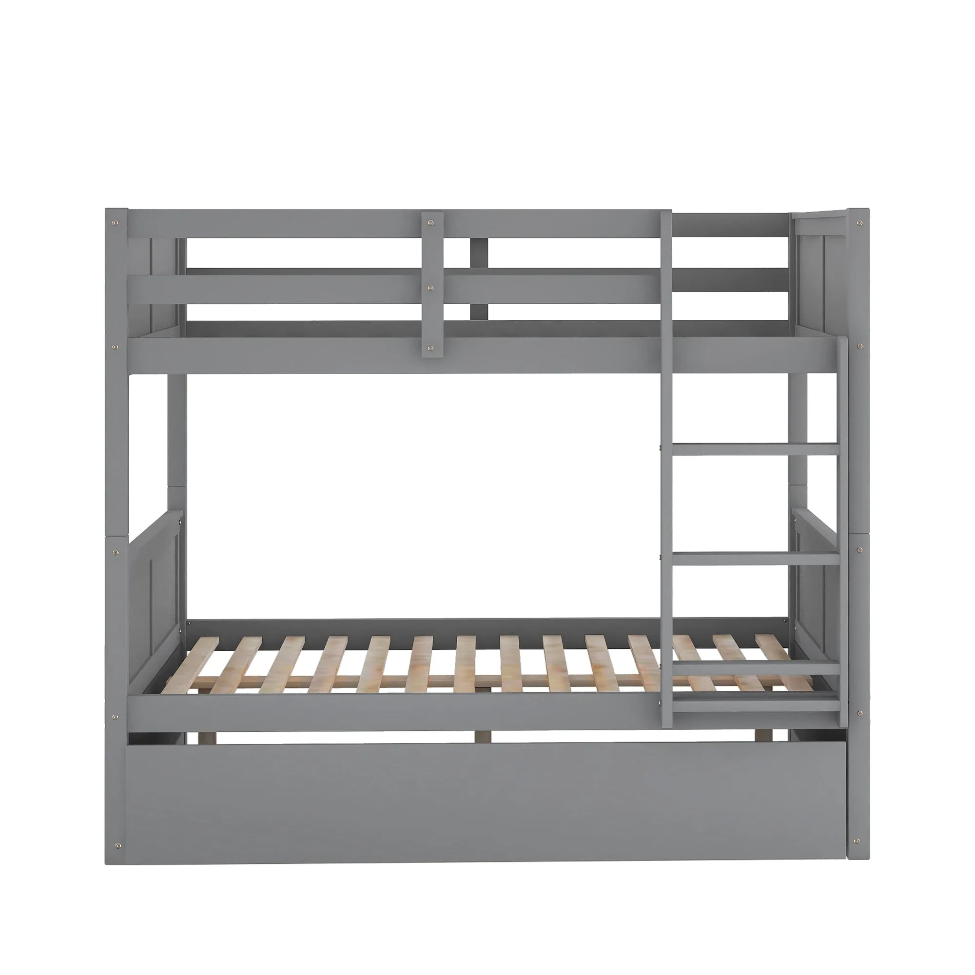 Full Over Full Bunk Bed with Twin Size Trundle, Gray