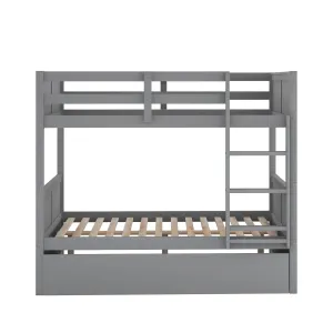 Full Over Full Bunk Bed with Twin Size Trundle, Gray