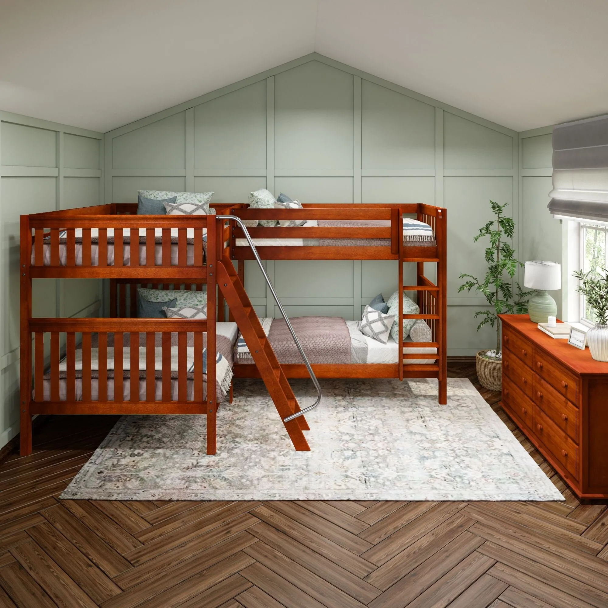 Full XL   Twin XL High Corner Bunk with Ladders