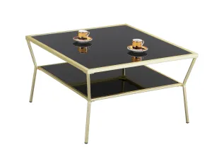 Fusion Glass Coffee Table (70 x 70 x 40cm, Brass/Black)