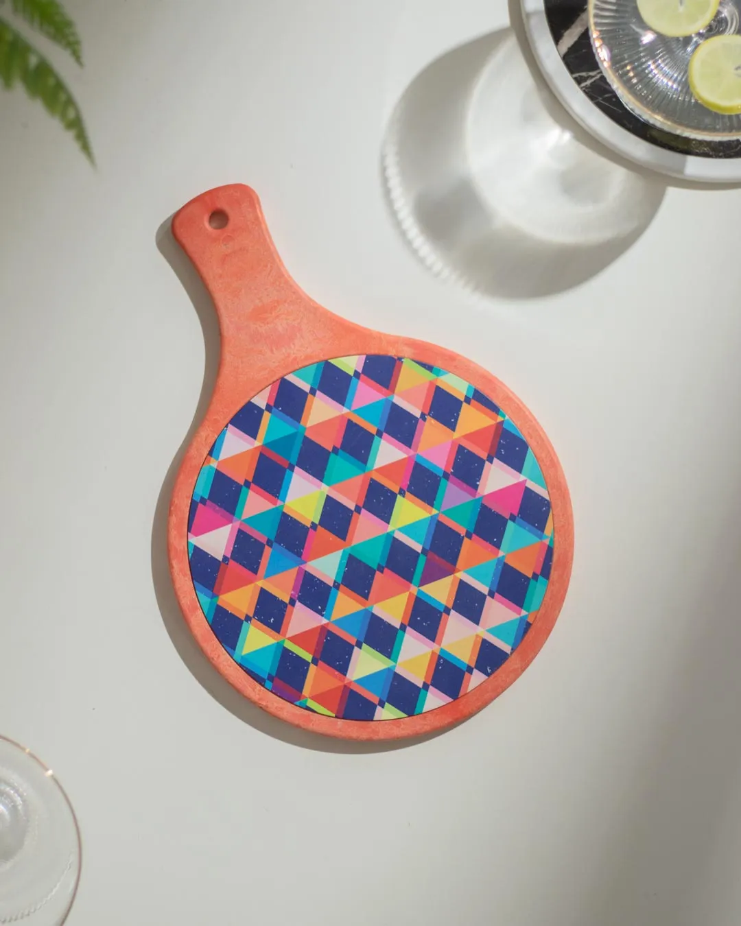 'Geometric Elegance' Triangle Mosaic Trivet - Orange