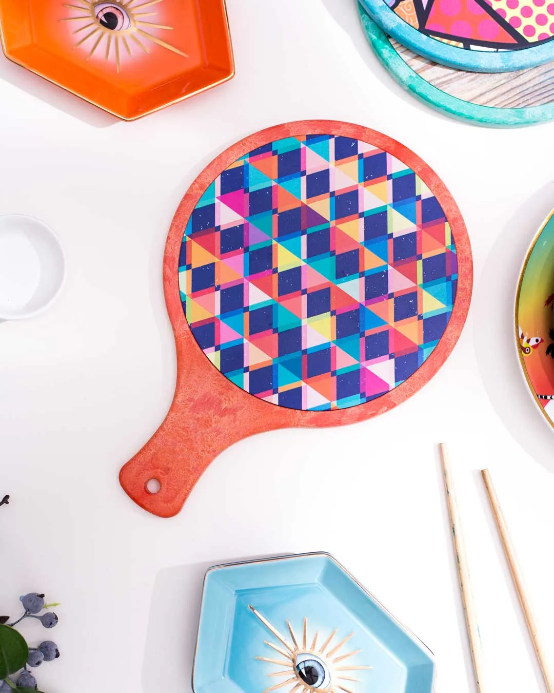 'Geometric Elegance' Triangle Mosaic Trivet - Orange
