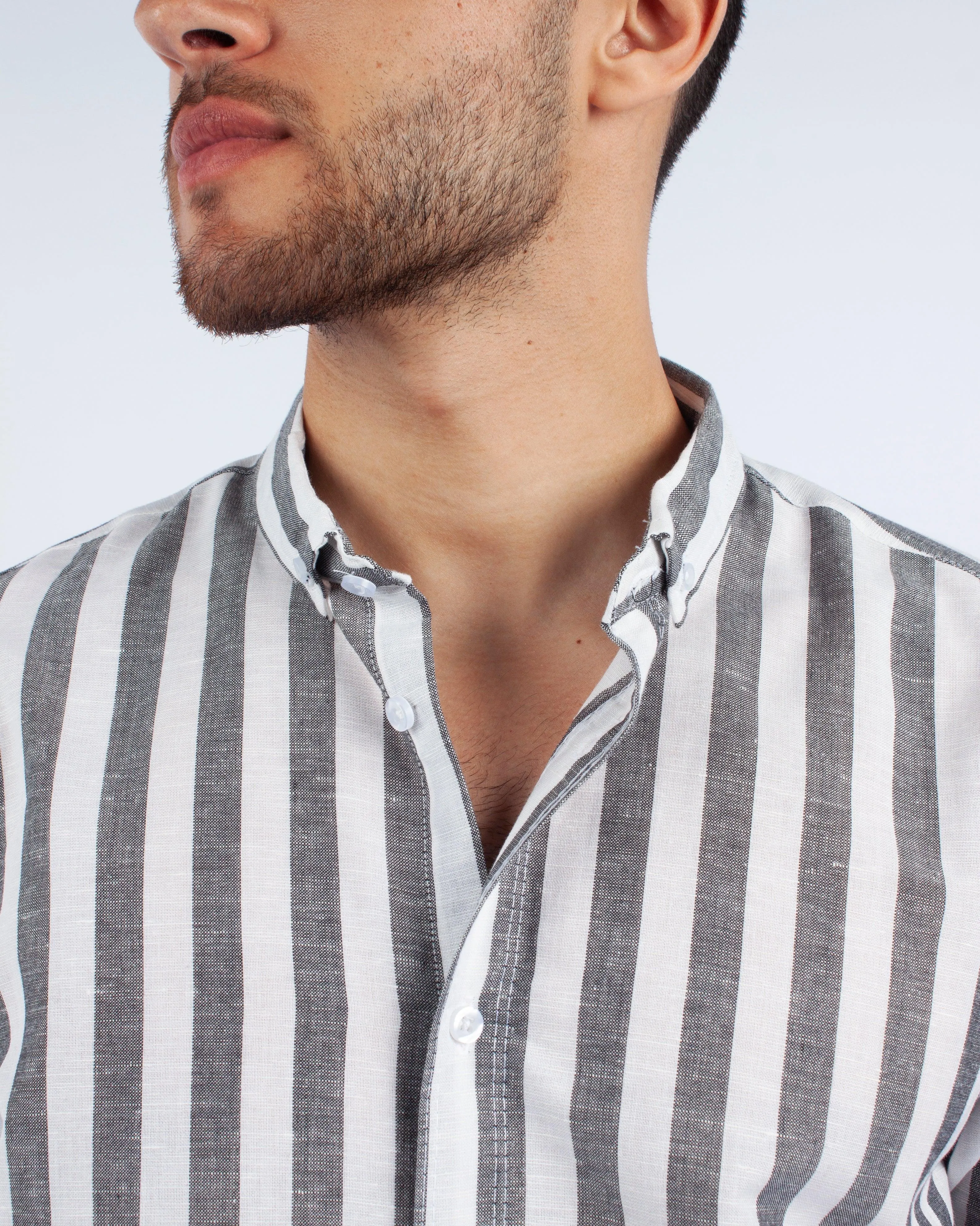 Grey Striped Linen Shirt