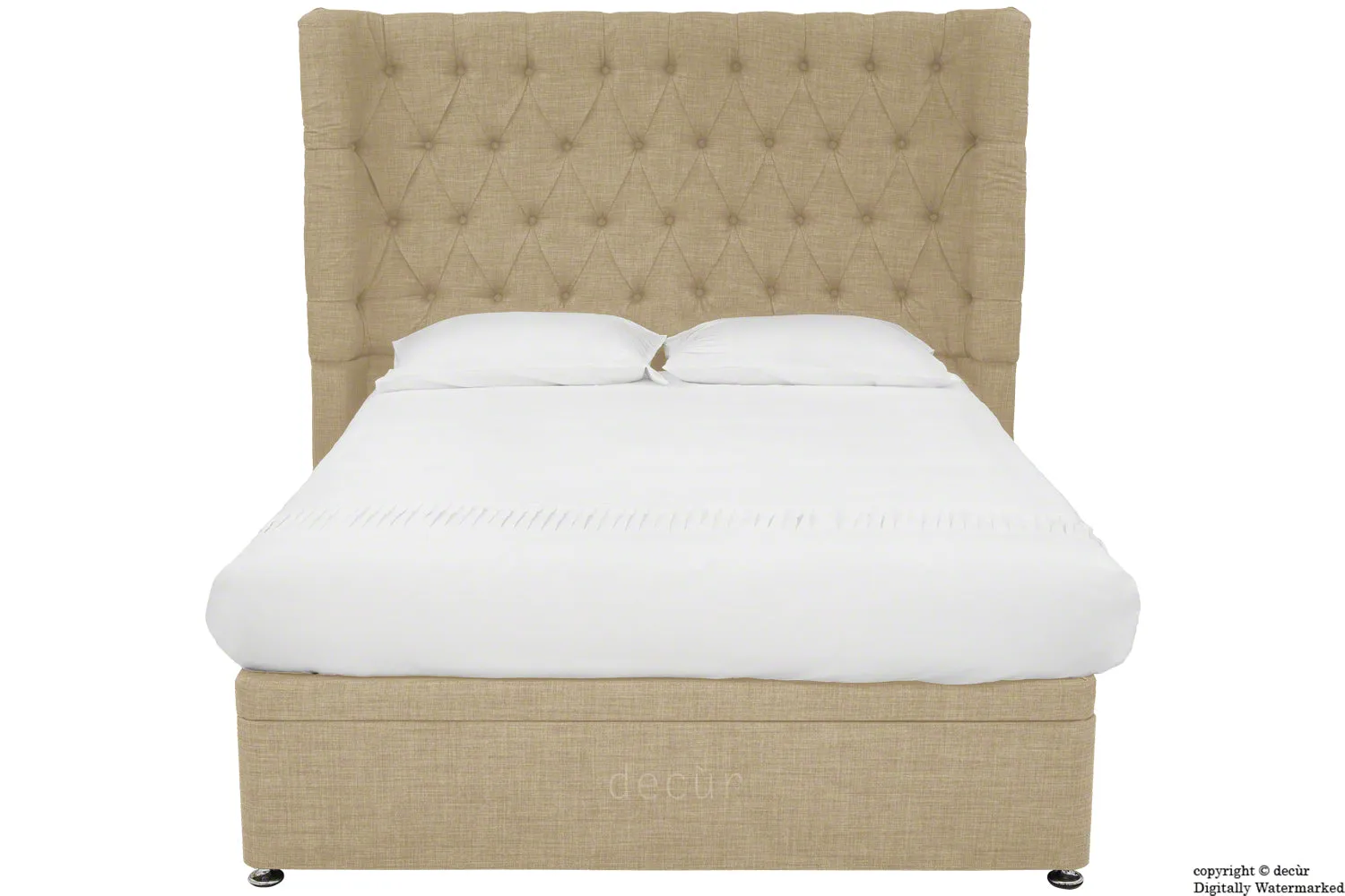 Hollyrood Linen Upholstered Winged Ottoman Bed - Fudge