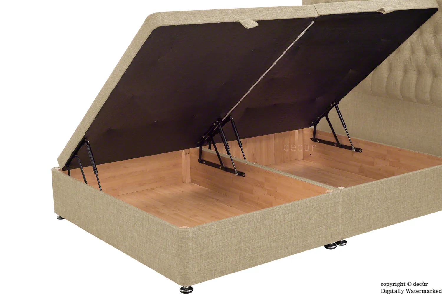 Hollyrood Linen Upholstered Winged Ottoman Bed - Fudge