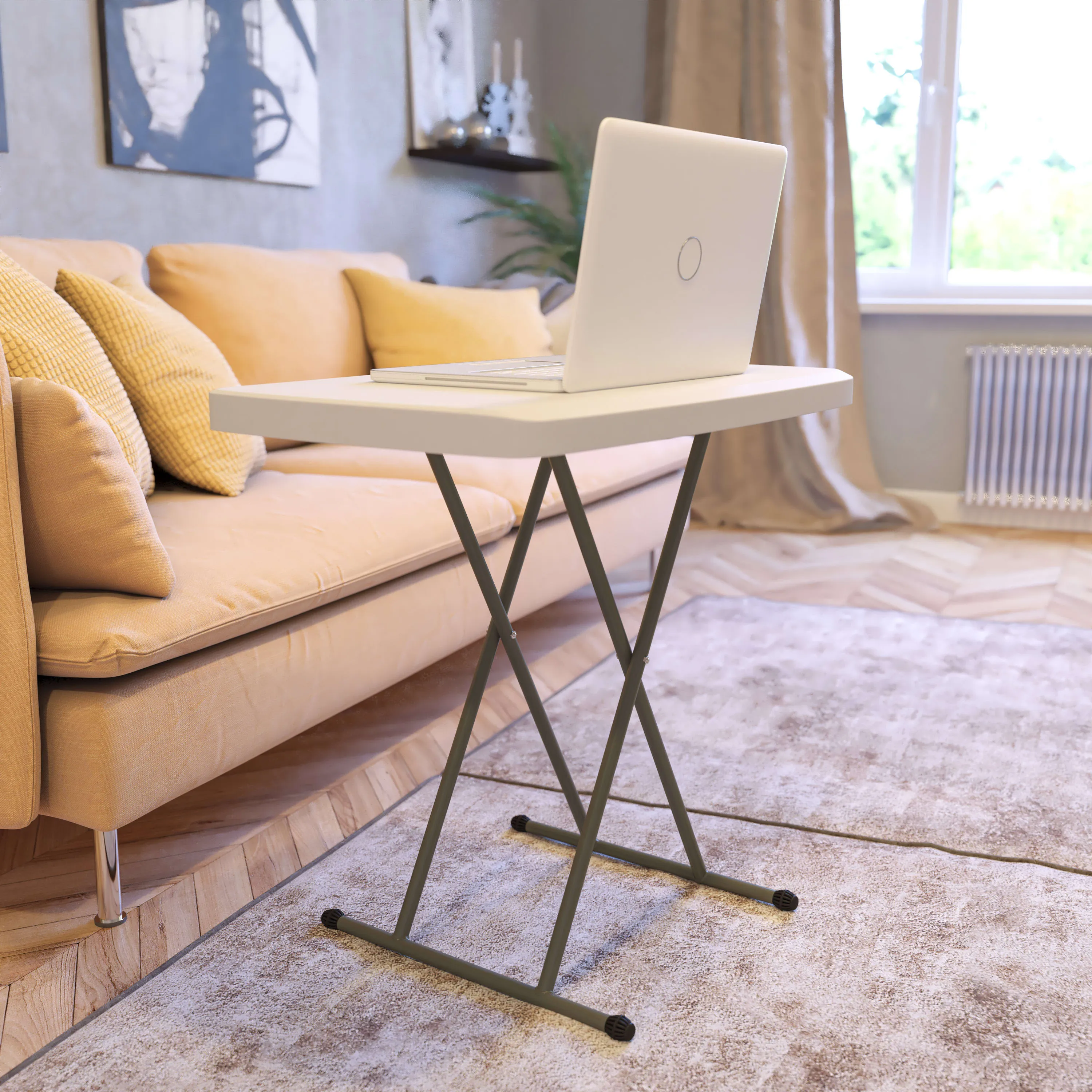 Indoor/Outdoor Plastic Folding Table, Adjustable Height Commercial Grade Side Table, Laptop Table, TV Tray