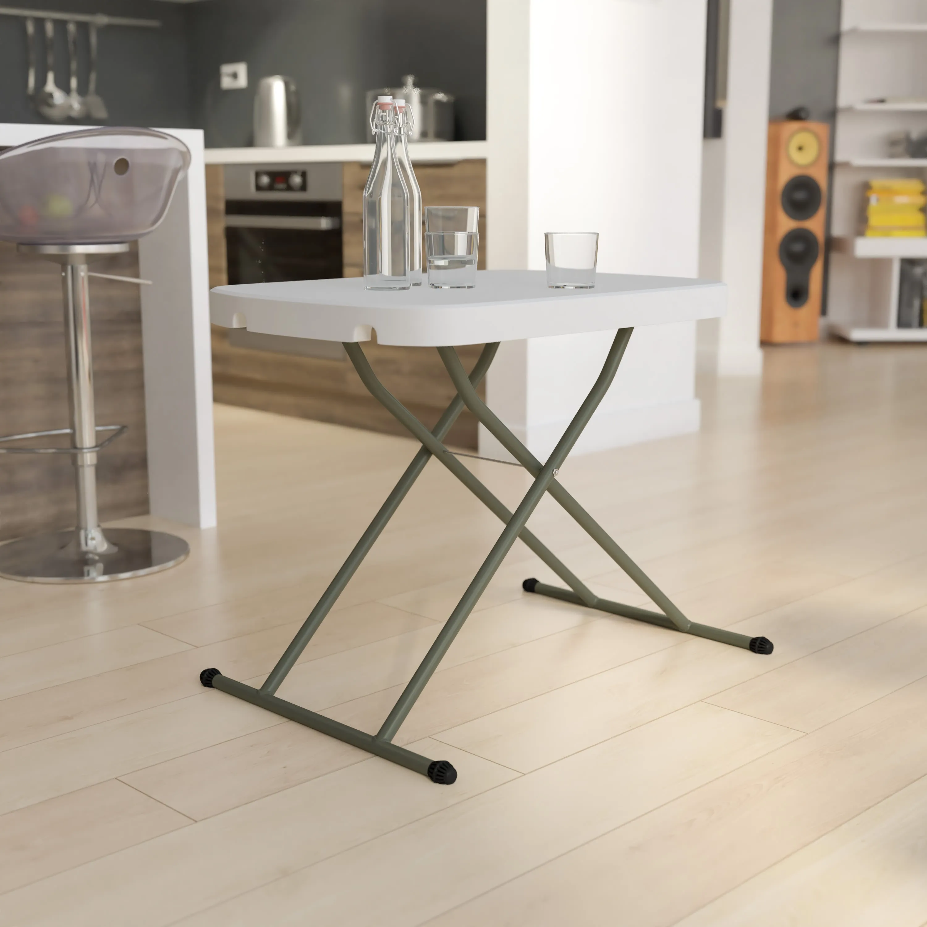 Indoor/Outdoor Plastic Folding Table, Adjustable Height Commercial Grade Side Table, Laptop Table, TV Tray