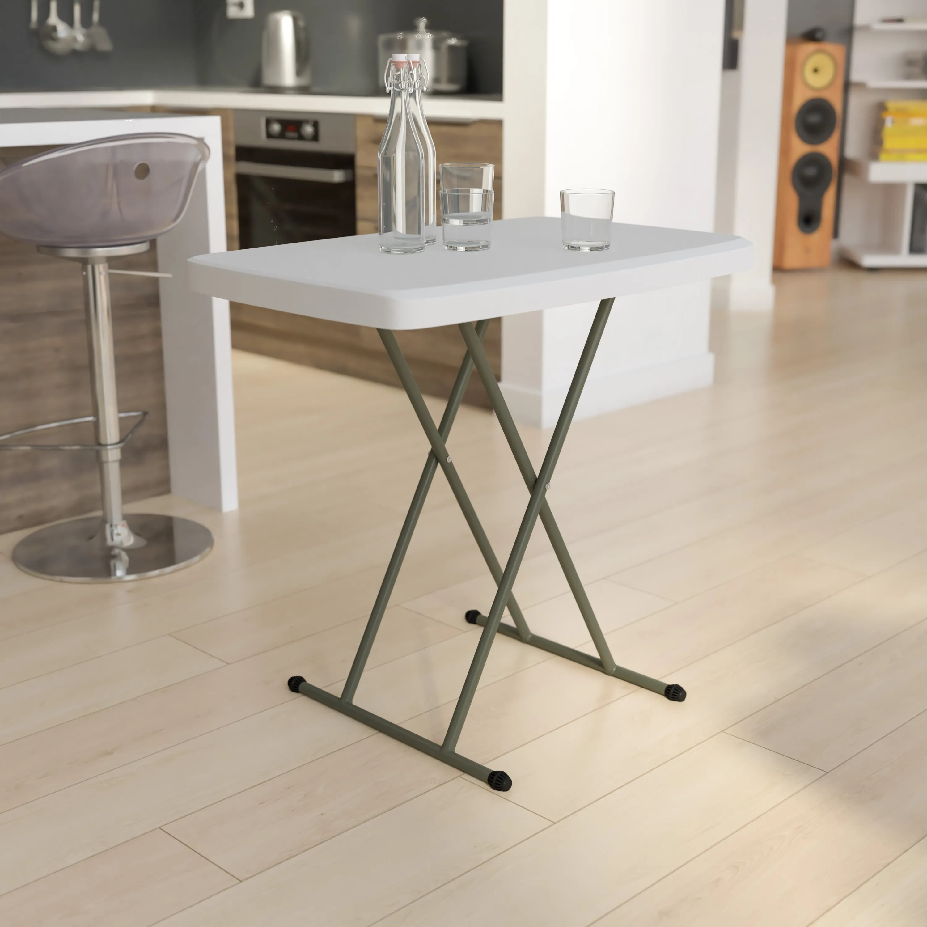 Indoor/Outdoor Plastic Folding Table, Adjustable Height Commercial Grade Side Table, Laptop Table, TV Tray