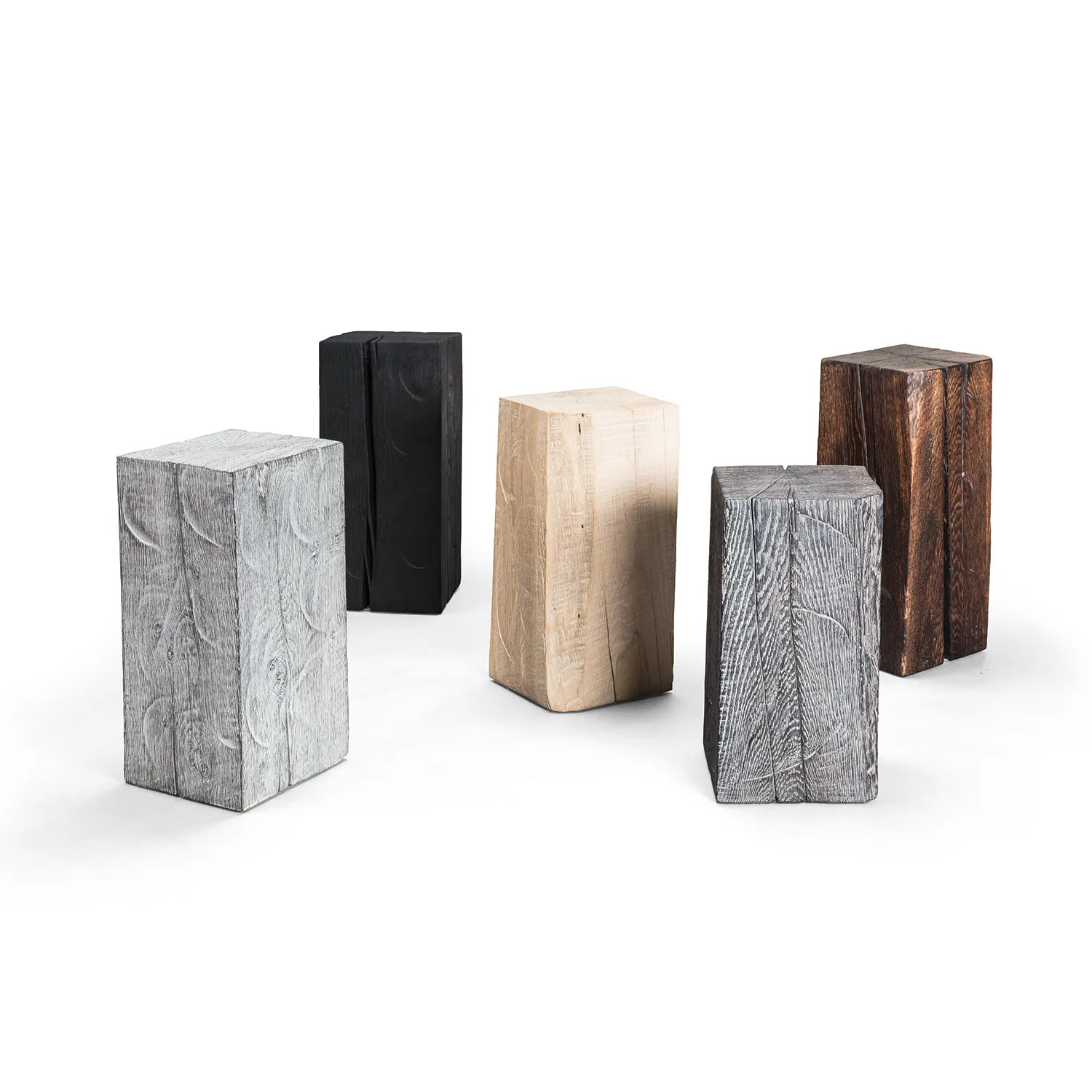 janua | sk 02 cube side table / stool | charred washed oak   gold tone