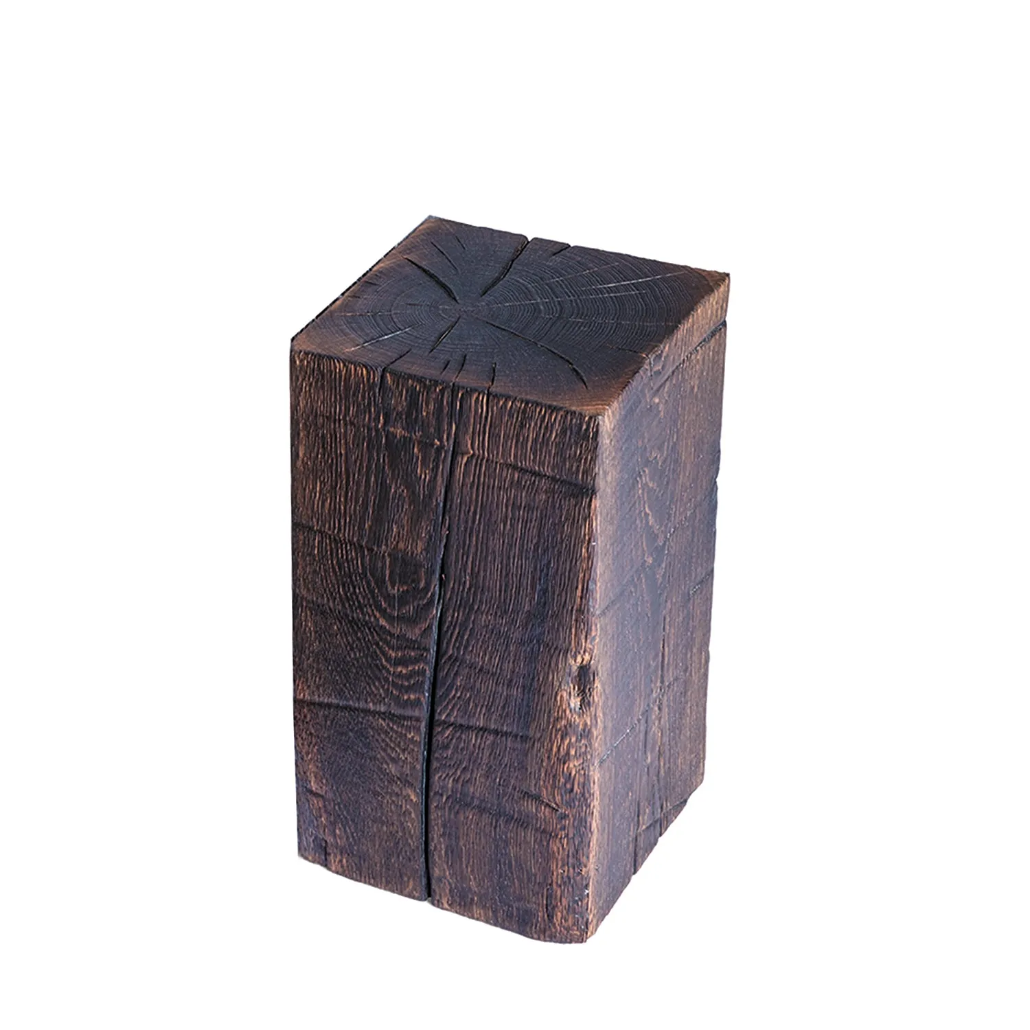 janua | sk 02 cube side table / stool | charred washed oak   gold tone