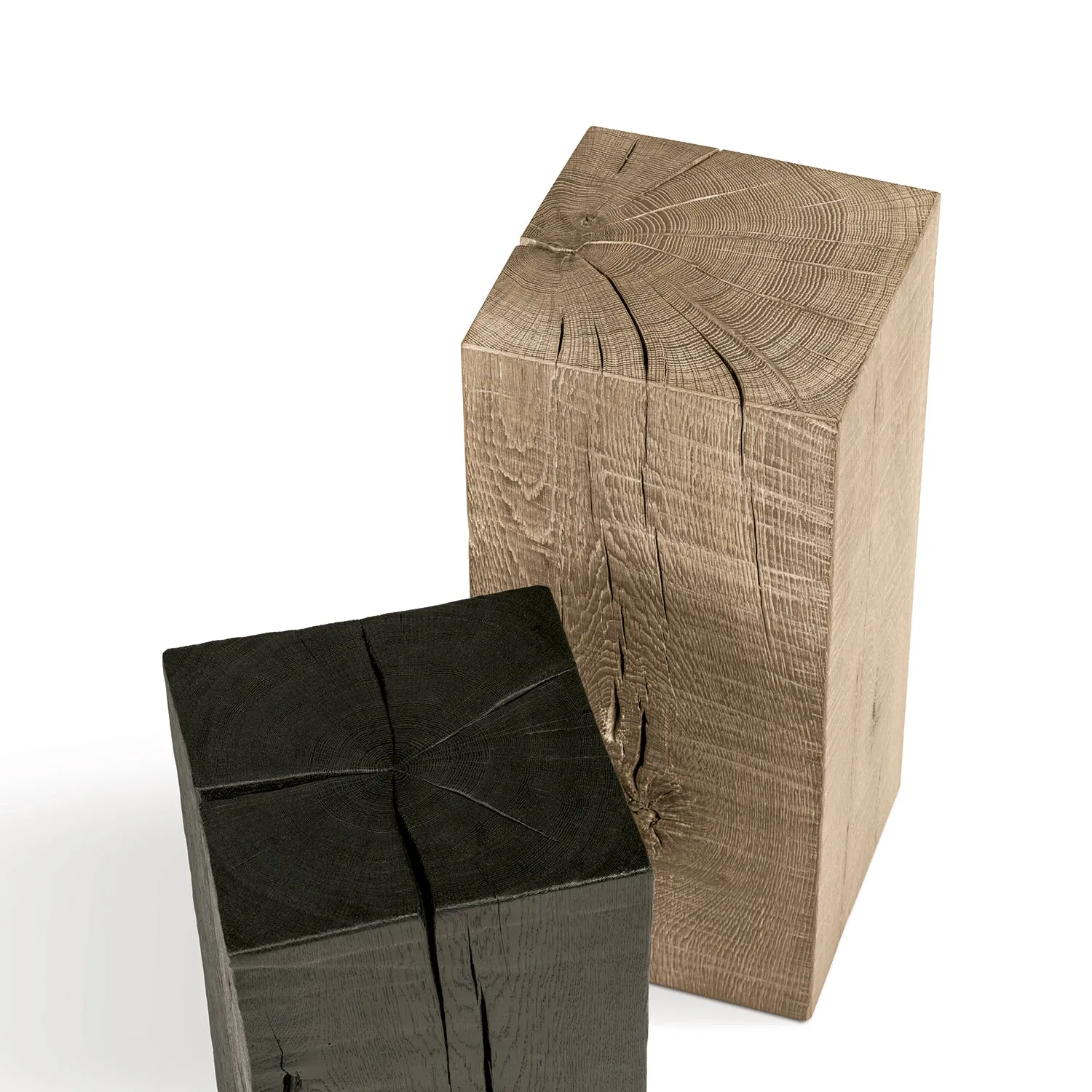 janua | sk 02 cube side table / stool | charred washed oak   gold tone