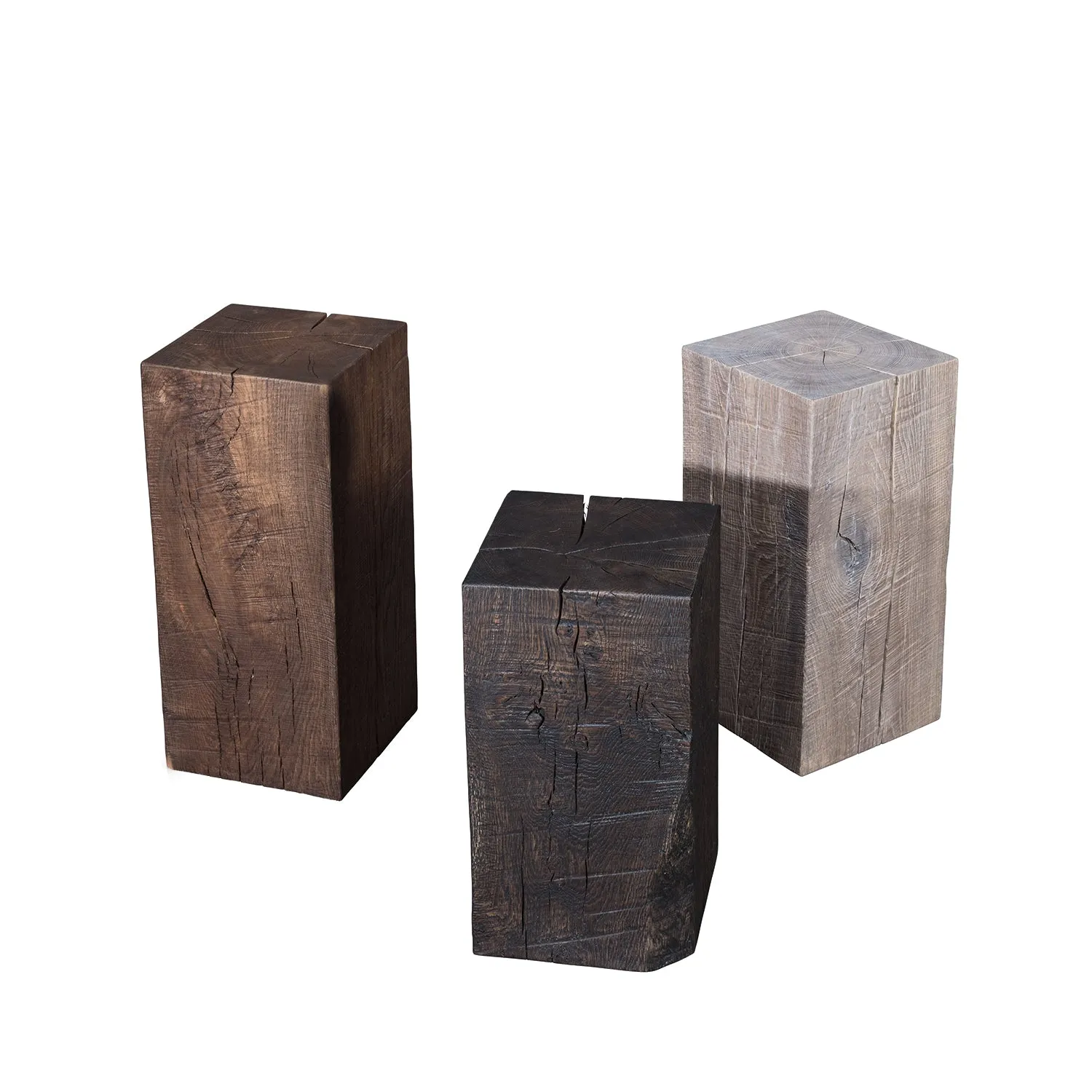 janua | sk 02 cube side table / stool | charred washed oak   gold tone