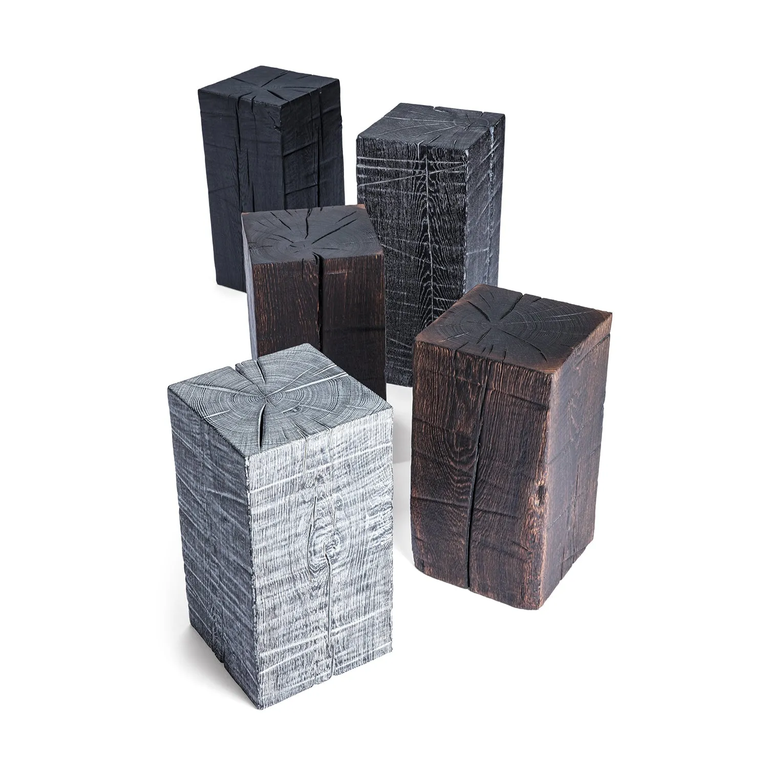janua | sk 02 cube side table / stool | charred washed oak   gold tone