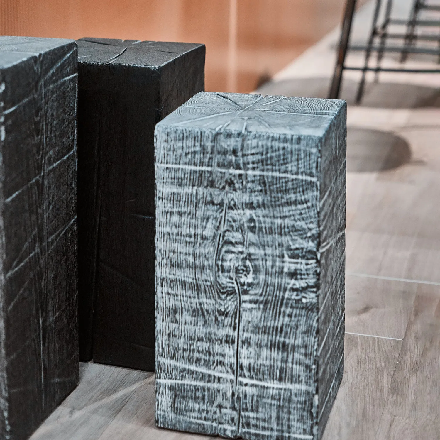 janua | sk 02 cube side table / stool | charred washed oak   gold tone
