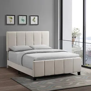 Lemon Tree Furniture Queen Size Bed for Bedroom|Upholstered Queen Size Bed for Home|Low Profile Upholstered Platform Bed | (Ivory, Engineered Wood)