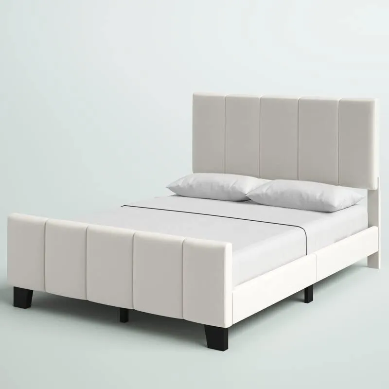 Lemon Tree Furniture Queen Size Bed for Bedroom|Upholstered Queen Size Bed for Home|Low Profile Upholstered Platform Bed | (Ivory, Engineered Wood)