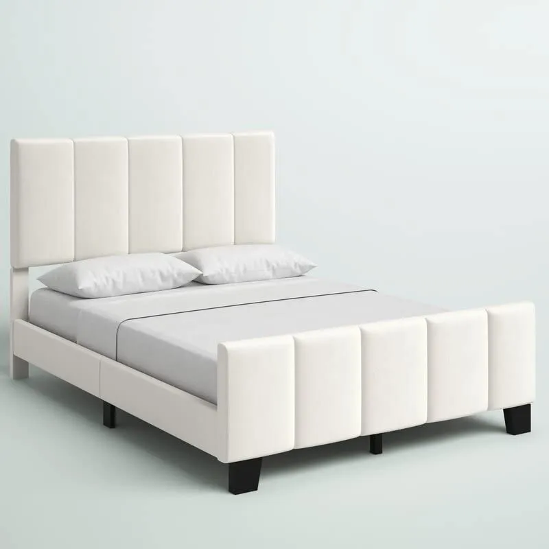 Lemon Tree Furniture Queen Size Bed for Bedroom|Upholstered Queen Size Bed for Home|Low Profile Upholstered Platform Bed | (Ivory, Engineered Wood)
