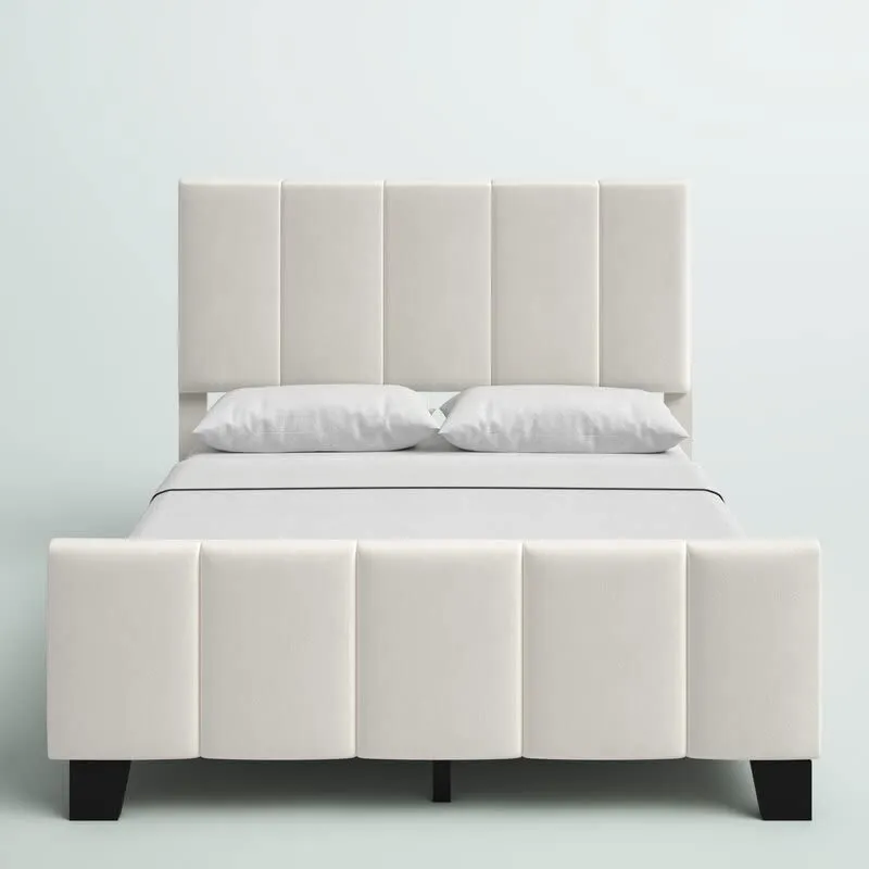 Lemon Tree Furniture Queen Size Bed for Bedroom|Upholstered Queen Size Bed for Home|Low Profile Upholstered Platform Bed | (Ivory, Engineered Wood)