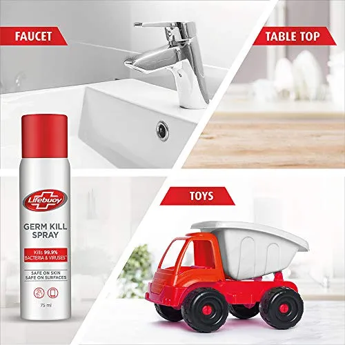 Lifebuoy Antibacterial Germ Kill Sanitizer Spray (No Gas) – Safe On Skin, Safe On Surfaces, 75ml