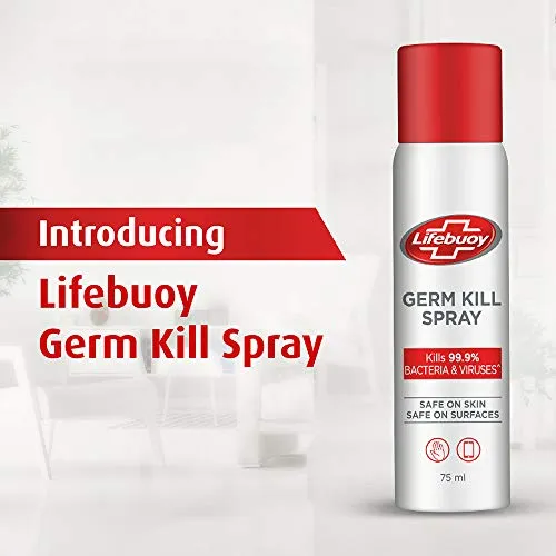 Lifebuoy Antibacterial Germ Kill Sanitizer Spray (No Gas) – Safe On Skin, Safe On Surfaces, 75ml