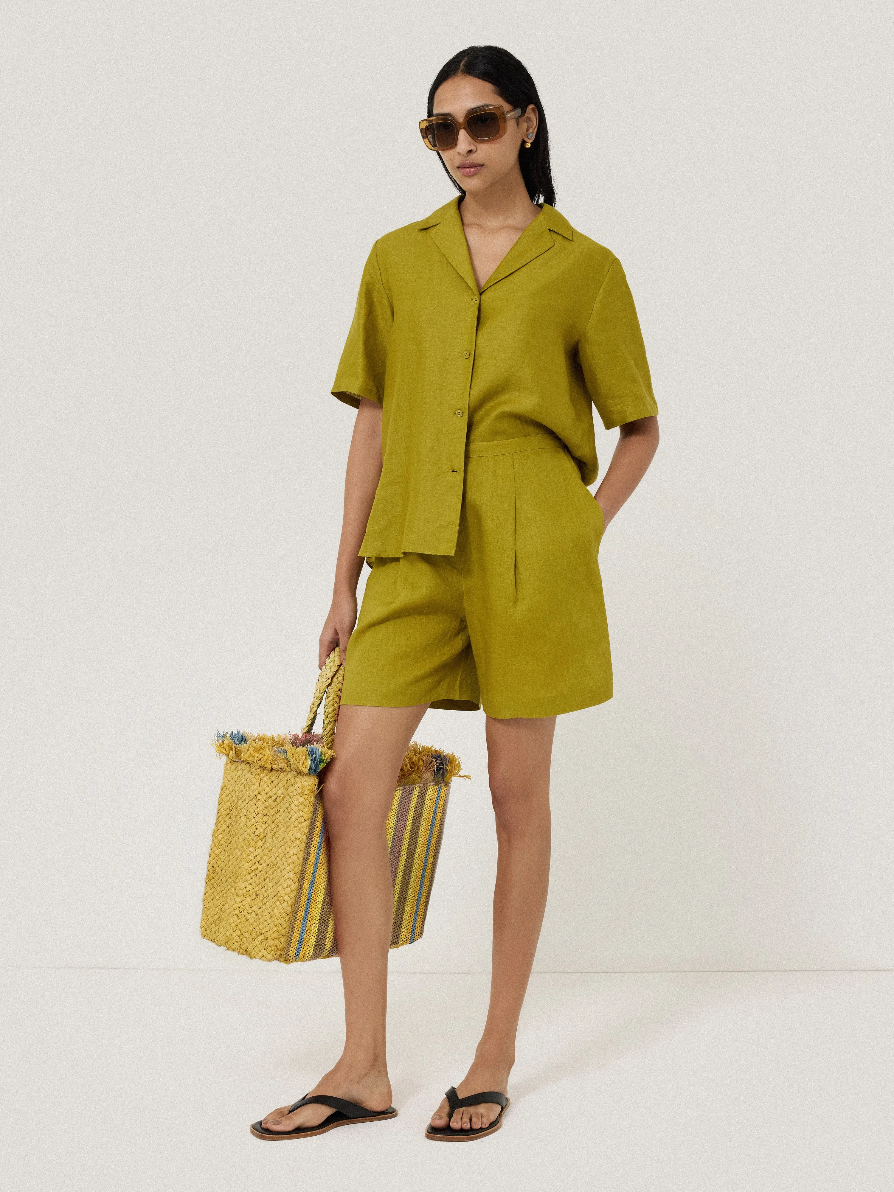 Linen Casual Collar Shirt | Green