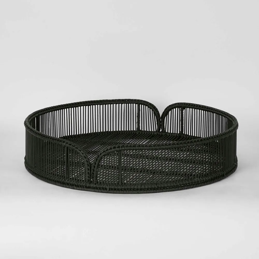 Luca Rattan Round Tray Set 2 Antique Black