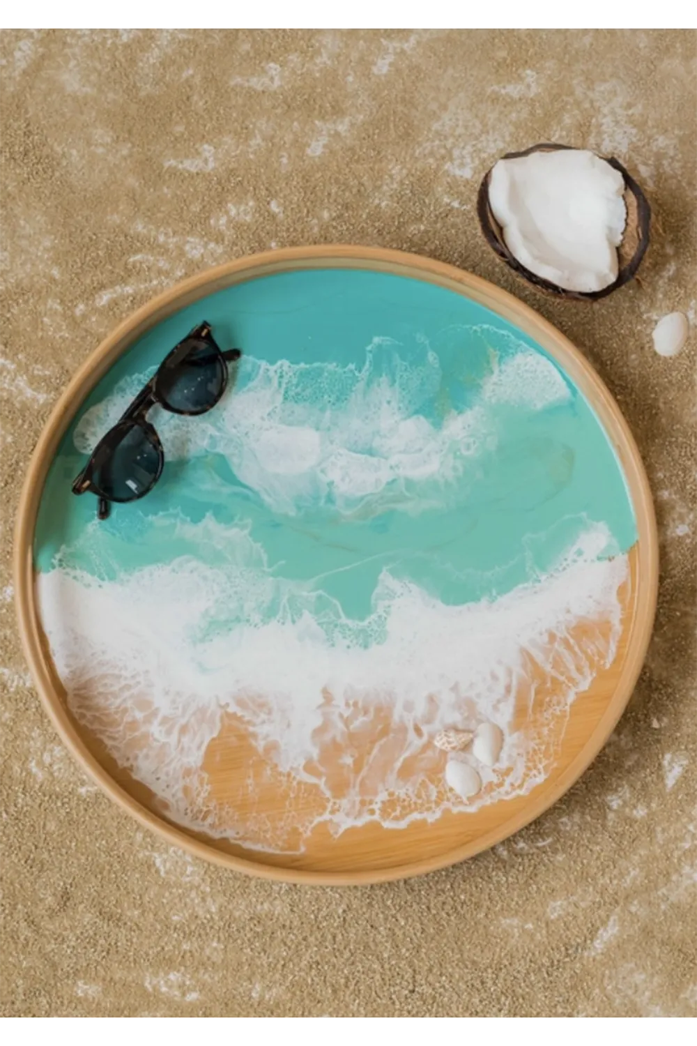 Lynnie Round Bamboo Serving Tray - Caribbean Blue