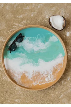 Lynnie Round Bamboo Serving Tray - Caribbean Blue